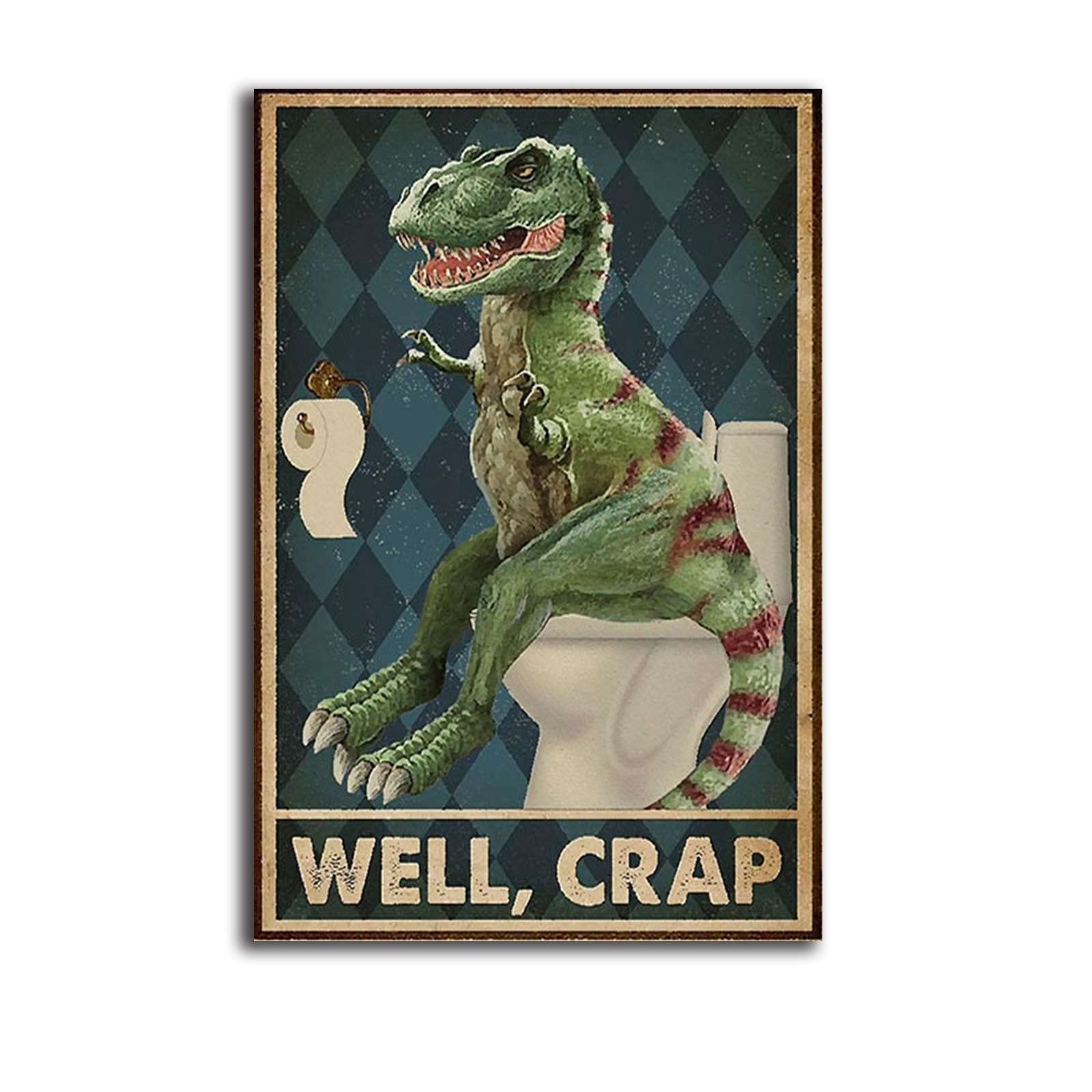 LIUAXICIA Canvas Wall Decor Well Crap Poster Skeleton Dinosaur Toilet Paper Dinosaur Toilet Paper Poster T rex Toilet Poster Dinosaur Bathroom Decor for Living Room Bedroom 8x12inch with Wood Frame