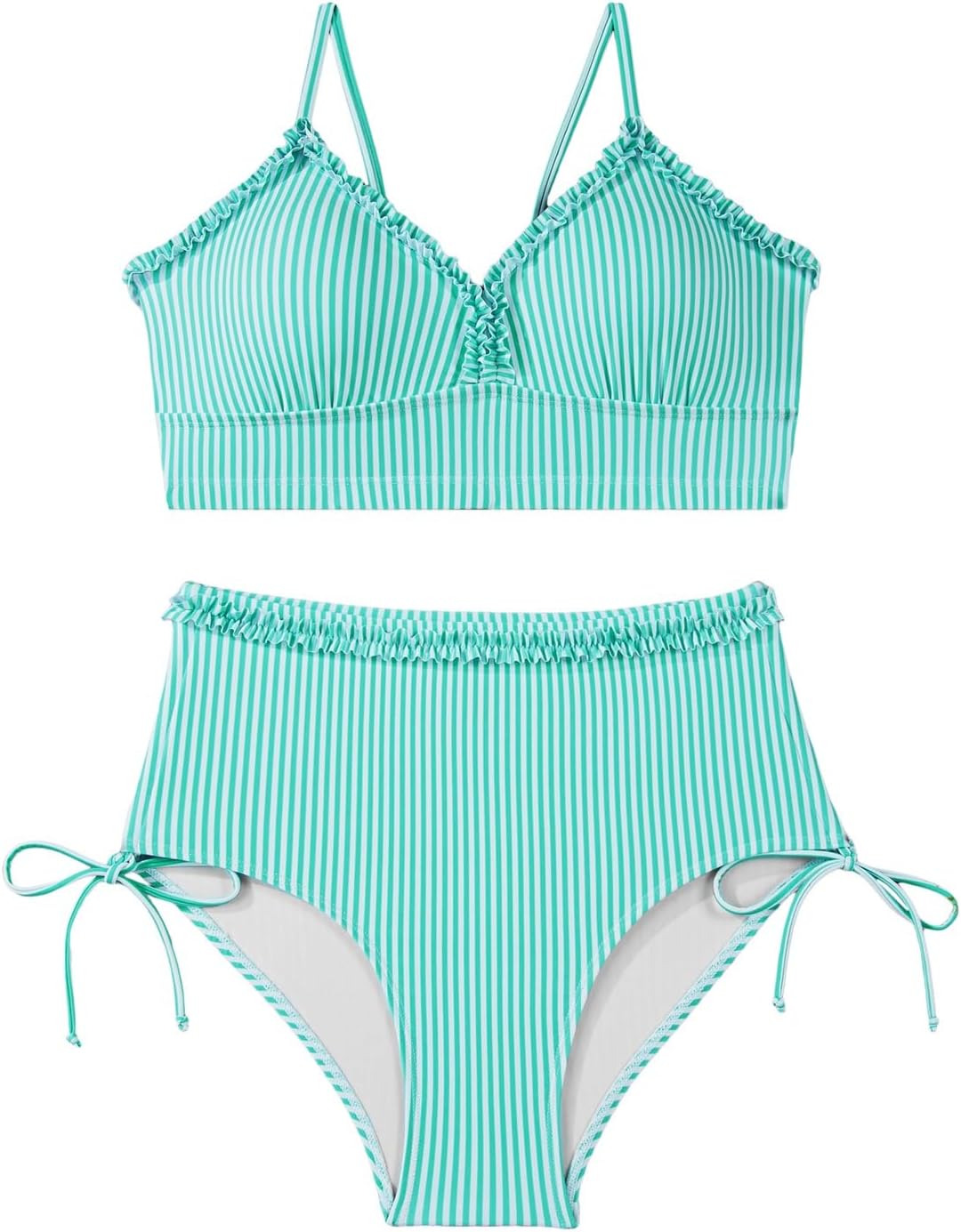 Herseas Women's Splice Ruffle Trim Bikini Sets Tie Side Swimsuits High Waisted Bathing Suits