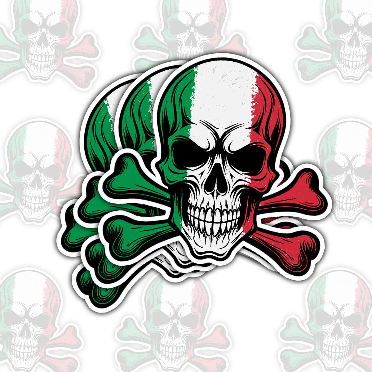 Photo 1 of (3pcs-5in) Italy Flag Skull Sticker Italian Pride Heritage Vinyl Stickers