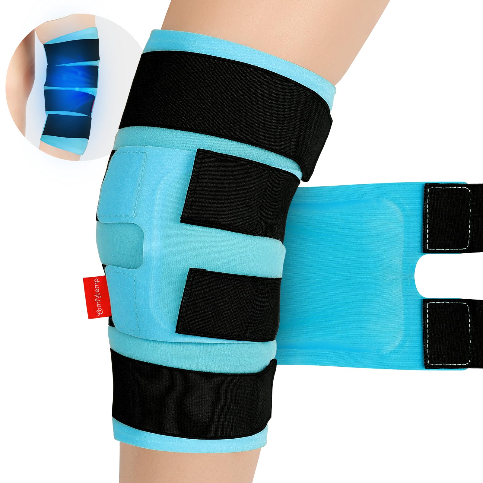 Comfytemp XXL - große Kühlmanschette Knie Waden Bein mit 4 Klettverschlüsse,30 x 60cm vollständig umhüllende Kühlbandage Kühlpad Gel zu Knieschmerzen,Kalt Warm Kompresse Kühlpack-XXL