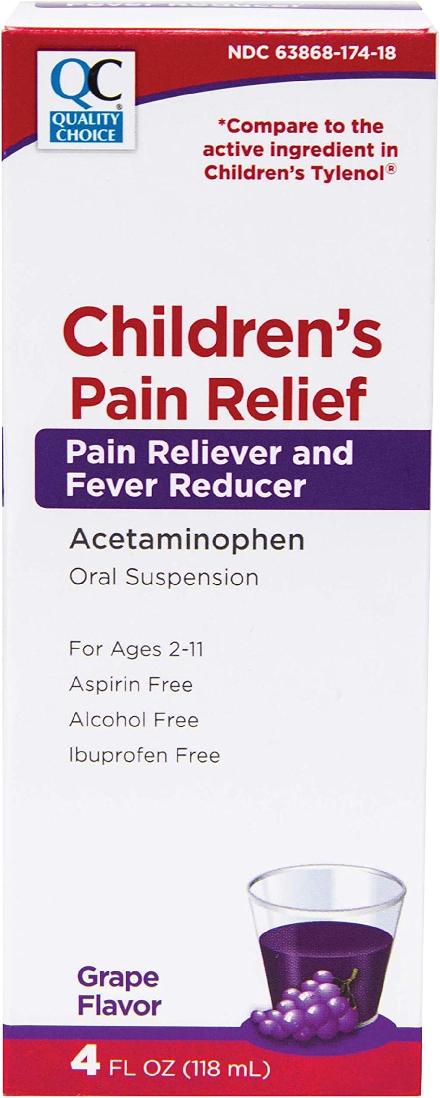 Quality Choice Children's Acetaminophen Pain Reliever Grape 4 FL OZ