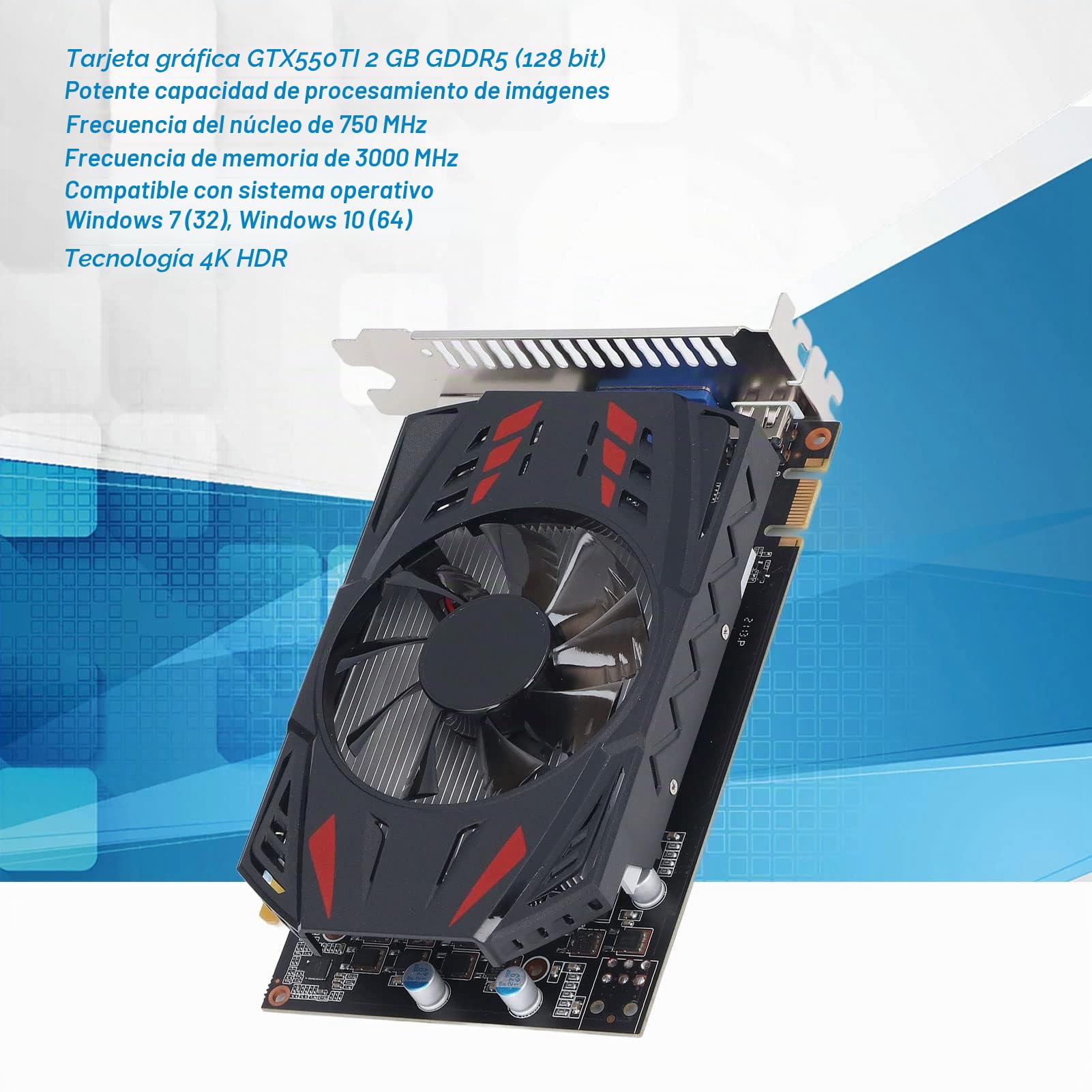 Geforce Gtx 550 Ti 2GB Gddr5 PCI Express X16 128Bit Tarjeta Gráfica para Juegos DVI/VGA/HDMI Ventilador único Computadora PC Tarjeta Gráfica para Juegos de Video