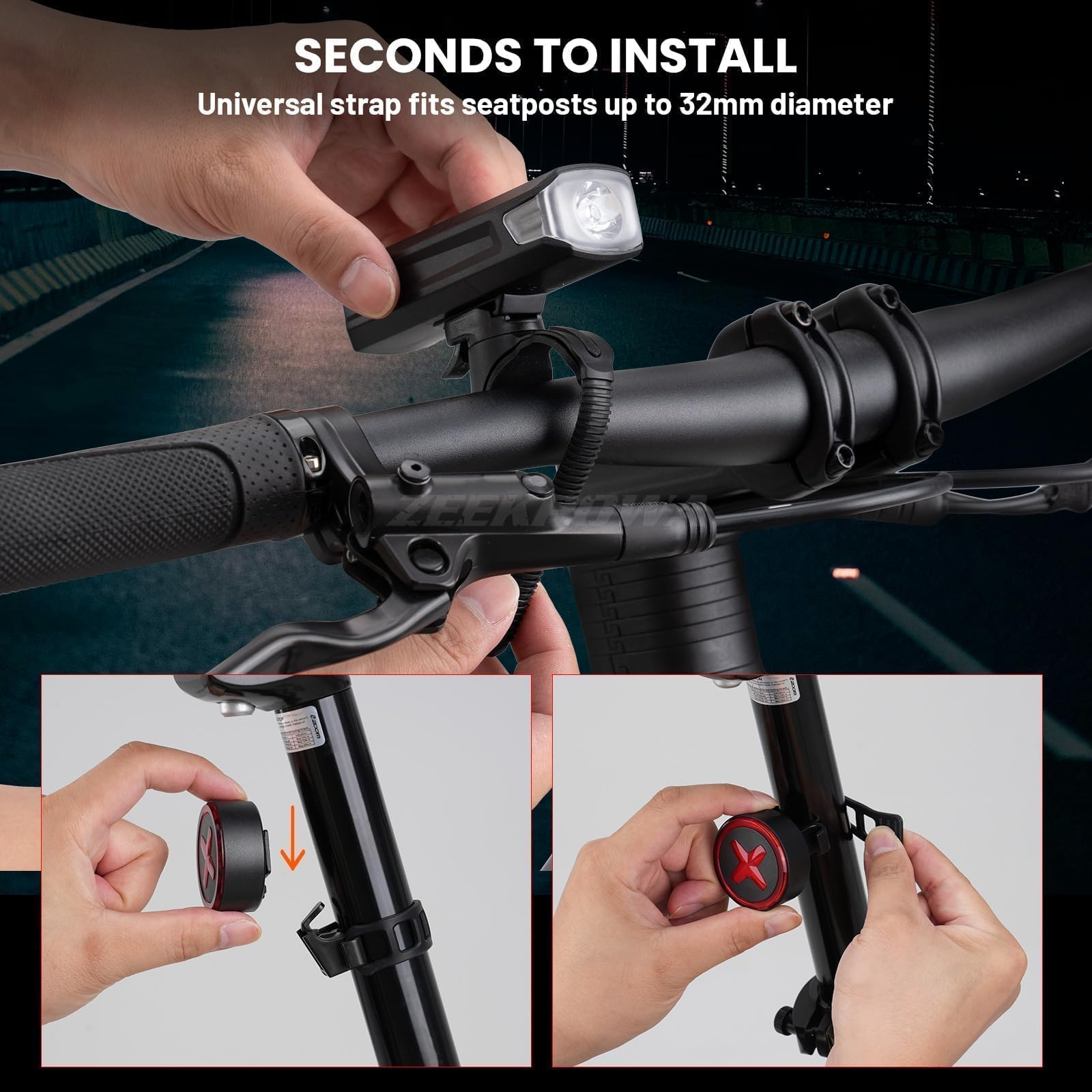 Kit d'éclairage de vélo Batterie USB et durée d'éclairage de 8,5 h I Kit d'éclairage LED étanche et Rechargeable I Lumière de vélo