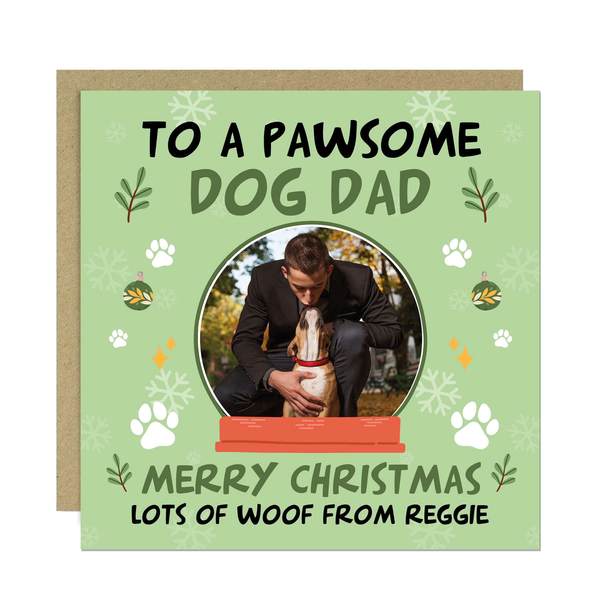 RED OCEAN Christmas Card For Dog Dad Personalised Pawsome Dog Dad Card For Christmas Funny From The Owner With Kraft Envelope