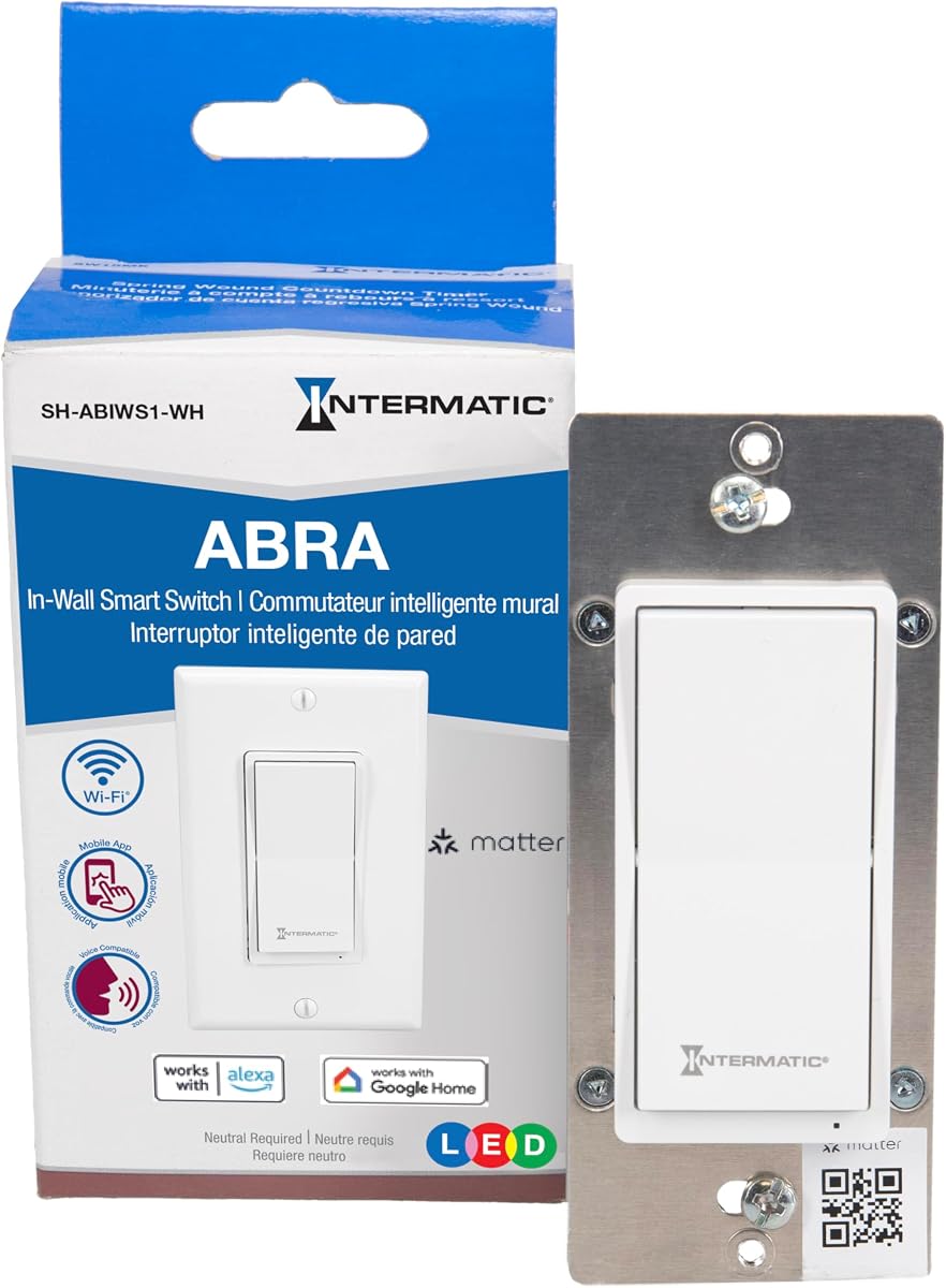 Intermatic Smart Wi-Fi Switch – Matter Certified, Compatible with Alexa, Google Home & Siri, Single-Pole & 3-Way Compatible - Automate Lights & Motor Loads, 2.4 GHz Wi-Fi Only, No Hub Required
