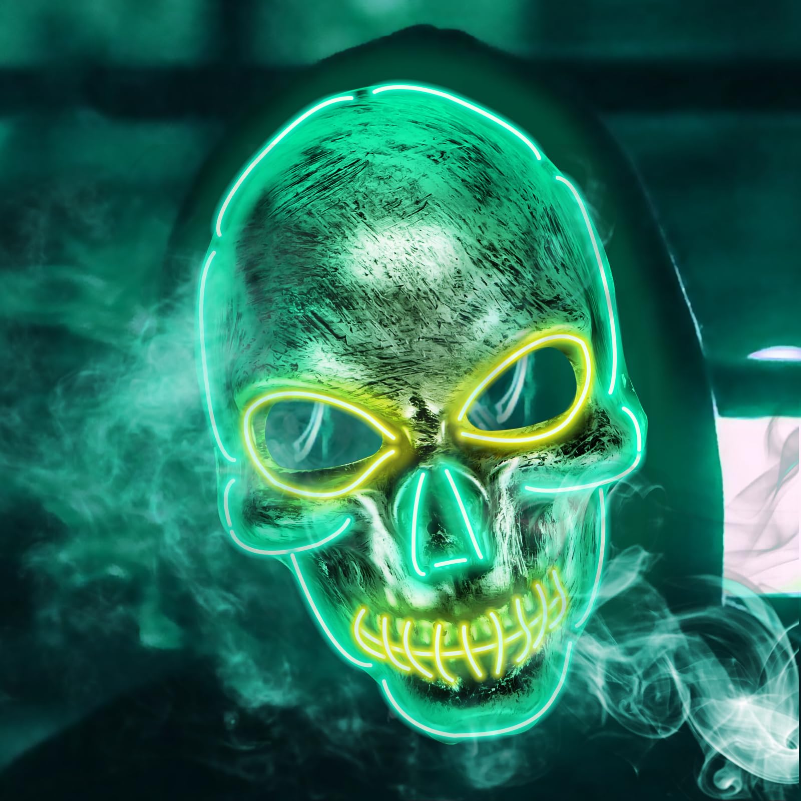 Byffoer LED Skull Mask, Halloween Skull Mask, LED Light Skull Mask, Luminous Skull Mask, Scary Skull Masks with 3 Light Modes, Skeleton for Cosplay, Halloween Party