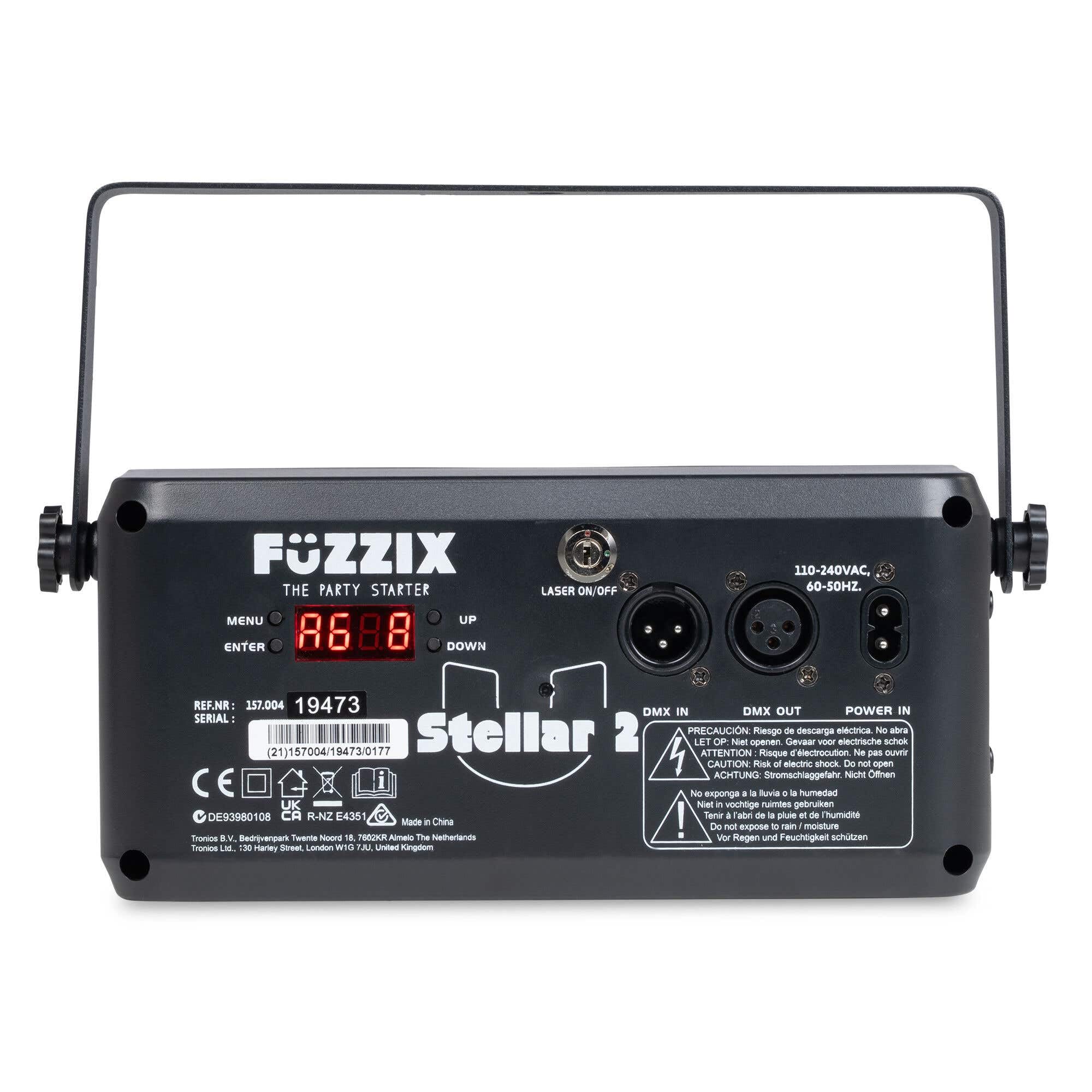 Fuzzix Stellar2 Jeu de Lumière LED Triple Effet, Derby RGBW, Gobo Rotatif & Stroboscope, Télécommande Incluse, Modes Auto & Musical, Éclairage DJ, Bars, Clubs et Événements Festifs