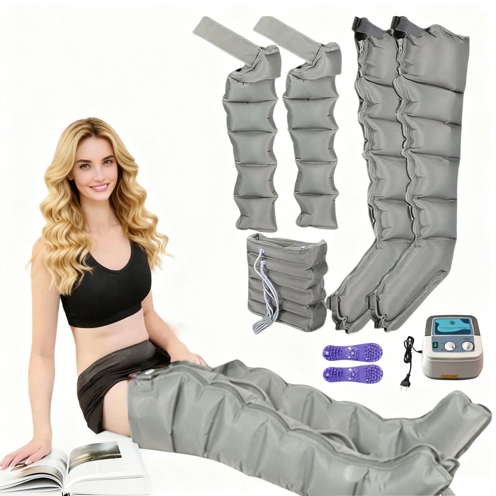 2026 Neu Lymphdrainage Gerät Beine Bei Lipödem - Kompressions-Beinmassagegerät mit 6 Luftkammern, Reduzierung Schwellungen und Müdigkeit - XL Größe (Grey, 2 legs+2 arms+1 waist)