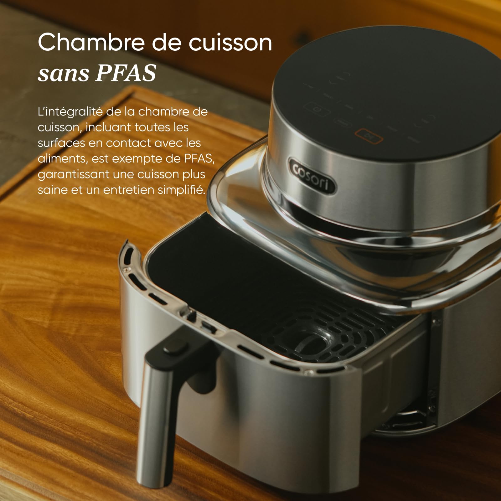 COSORI ICONIC Airfryer, 96% acier inoxydable, revêtement céramique sans PFAS ni BPA, Air fryer 7-en-1, jusqu’à 61% d’économie d’énergie, 50+ recettes, compatible lave-vaisselle, capacité 6,2 L