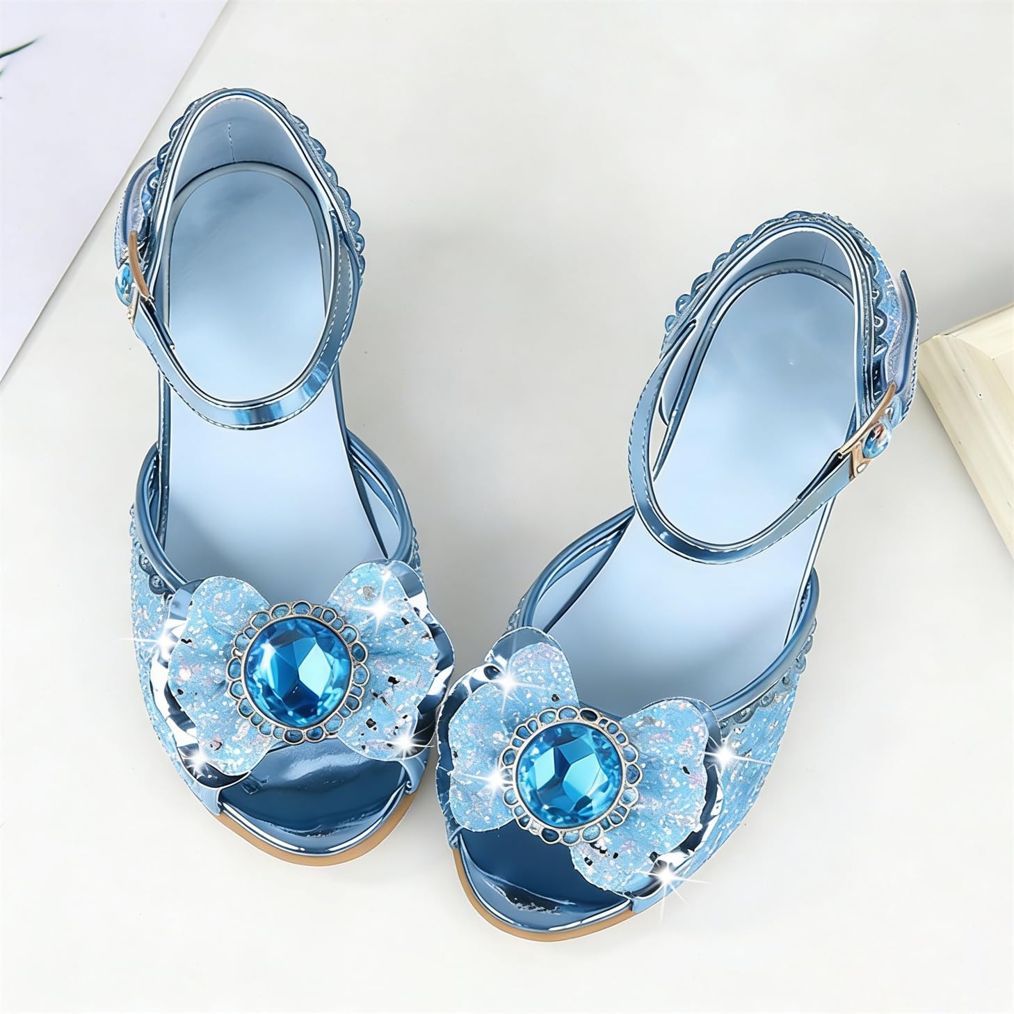 FStory&Winyee Sandales Princesse Enfant Filles Reine des Neiges Bouche Poisson Talons Hauts Chaussures Ballerines Elsa Arc Charmant Doux Cosplay Déguisement Ceremonie et Fêtes