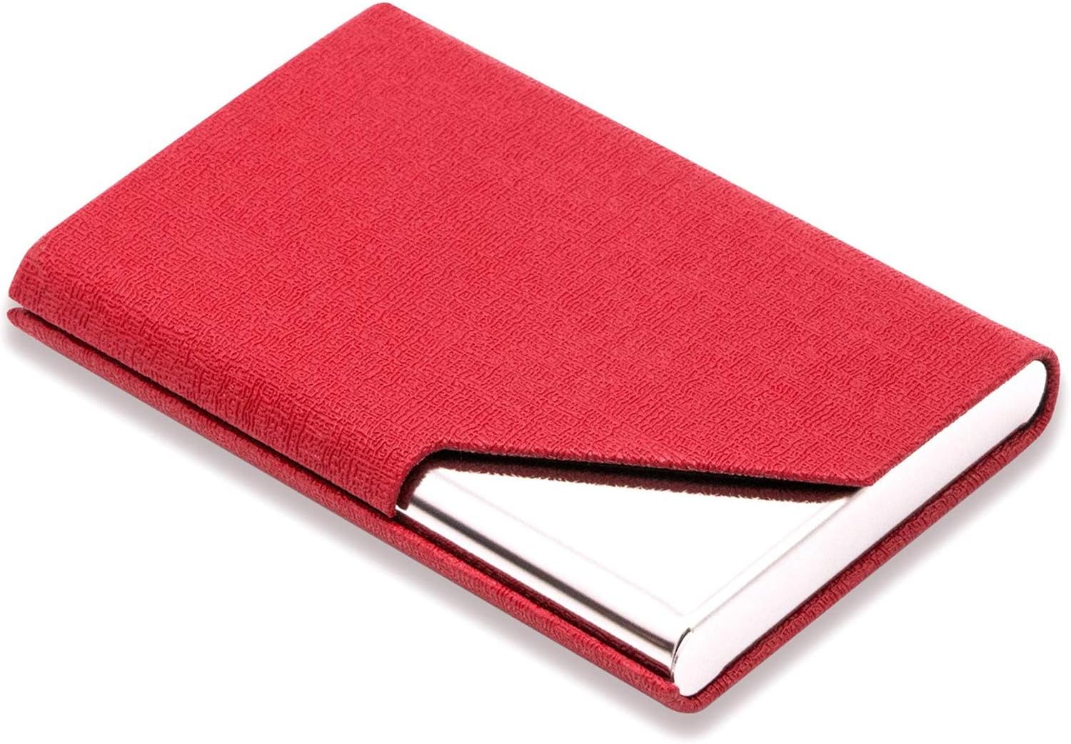 MaxGear Business Card Holder Leather Business Card Case Name Card Holder Business Card Wallet Business Card Carrier Slim Metal Pocket Card Holder - Red