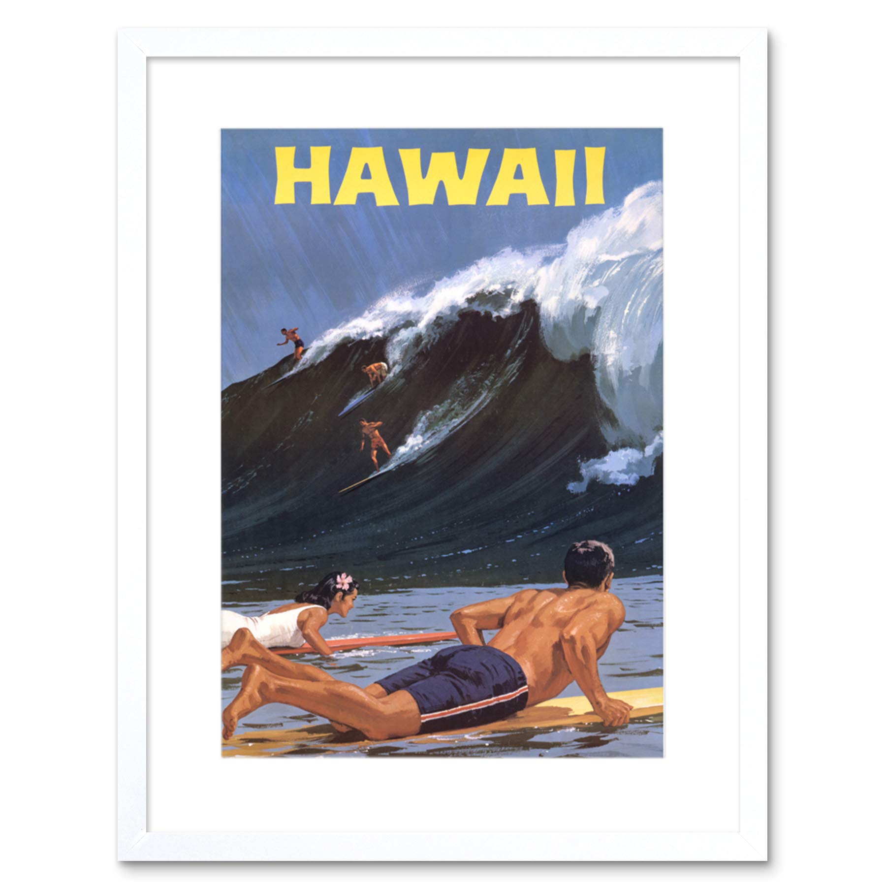 Wee Blue Coo White Travel Tourism Hawaii Usa Surf Ocean Wave Framed Wall Art Print