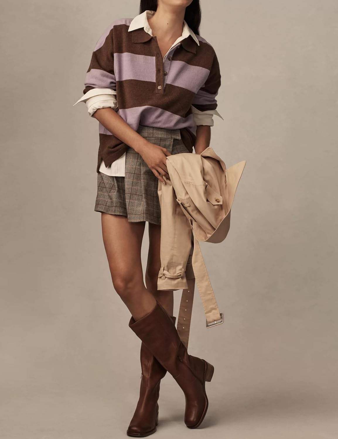 Women’s Rugby Shirt Striped Polo V Neck Long Sleeve Sweater Oversized Fall Sweatshirt Cute Half Button Pullover - Image 7