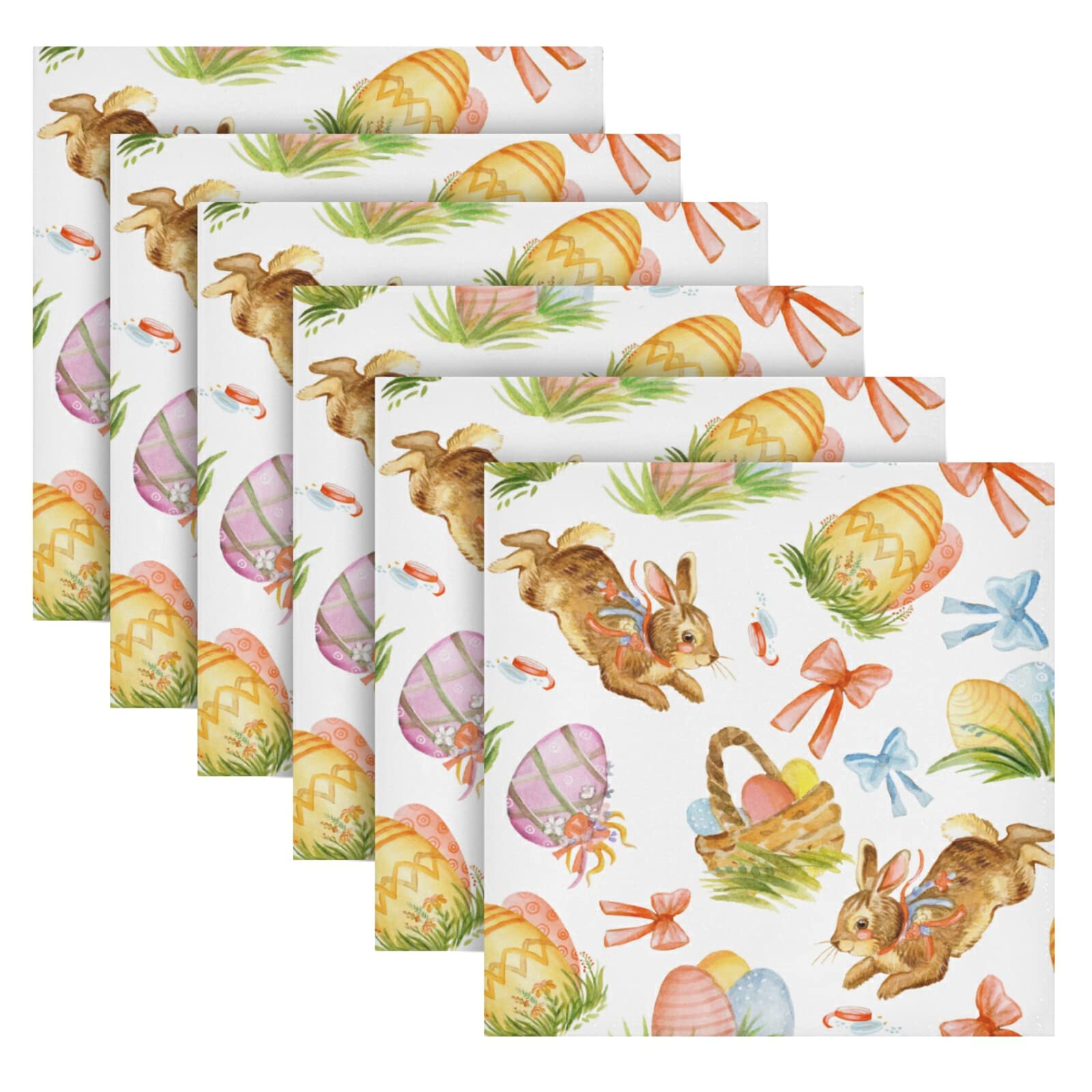 Easter Cloth Napkin Watercolor Easter Rabbit Egg Cloth Napkin Set of 6 Washable Reusable Polyester Table Napkins for Family Dinner, Party, Holiday Visit The senya Store