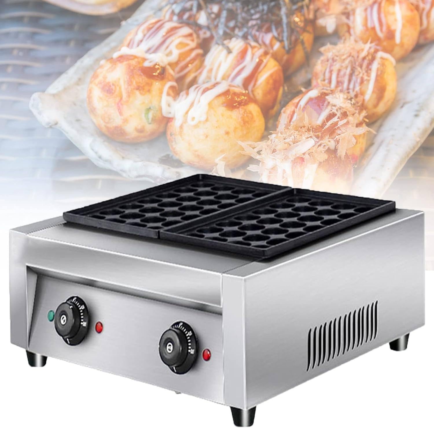 Padella antiaderente Takoyaki – Macchina elettrica a 56 fori con temperatura regolabile, efficienza energetica, riscaldamento uniforme per un takoyaki perfettamente cotto