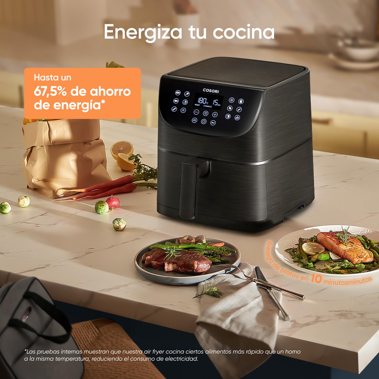 Cosori Freidora de Aire 5,7L Interior Metálico Real, Air Fryer Diseño Antióxido, Tecnología Calefacción Uniforme, 40 Recetas, Reducción de Grasas para una Vida Saludable, Eficiencia Energética, 1700W - 2
