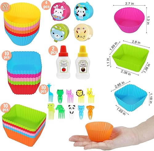 Miniatura 2 de Juego de 56 piezas de accesorios de caja Bento, divisores de silicona para lonchera, mini botellas de ensalada con mini recipiente y palillos de