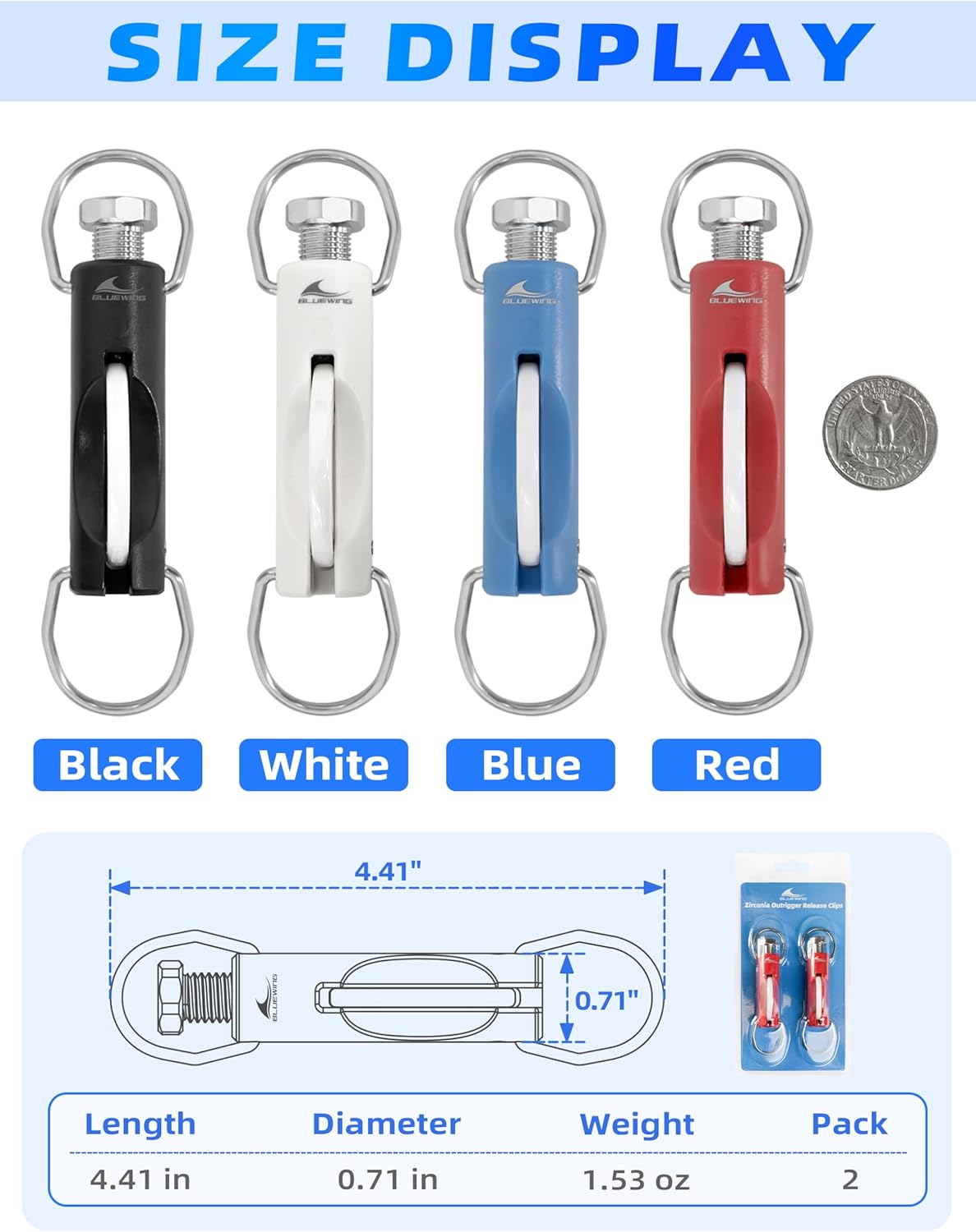 BLUEWING 2pcs Upgraded Zirconia Outrigger Release Clips UV Resistance Downrigger Clips with 0-60 lbs Adjustable Tension for Trolling Fishing