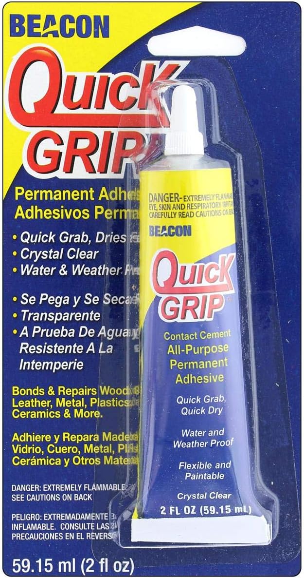 Quick Grip Permanent Adhesive - Fast-Drying, Crystal-Clear & Weather-Proof Glue for Ceramics, Wood, and More, 2-Ounce