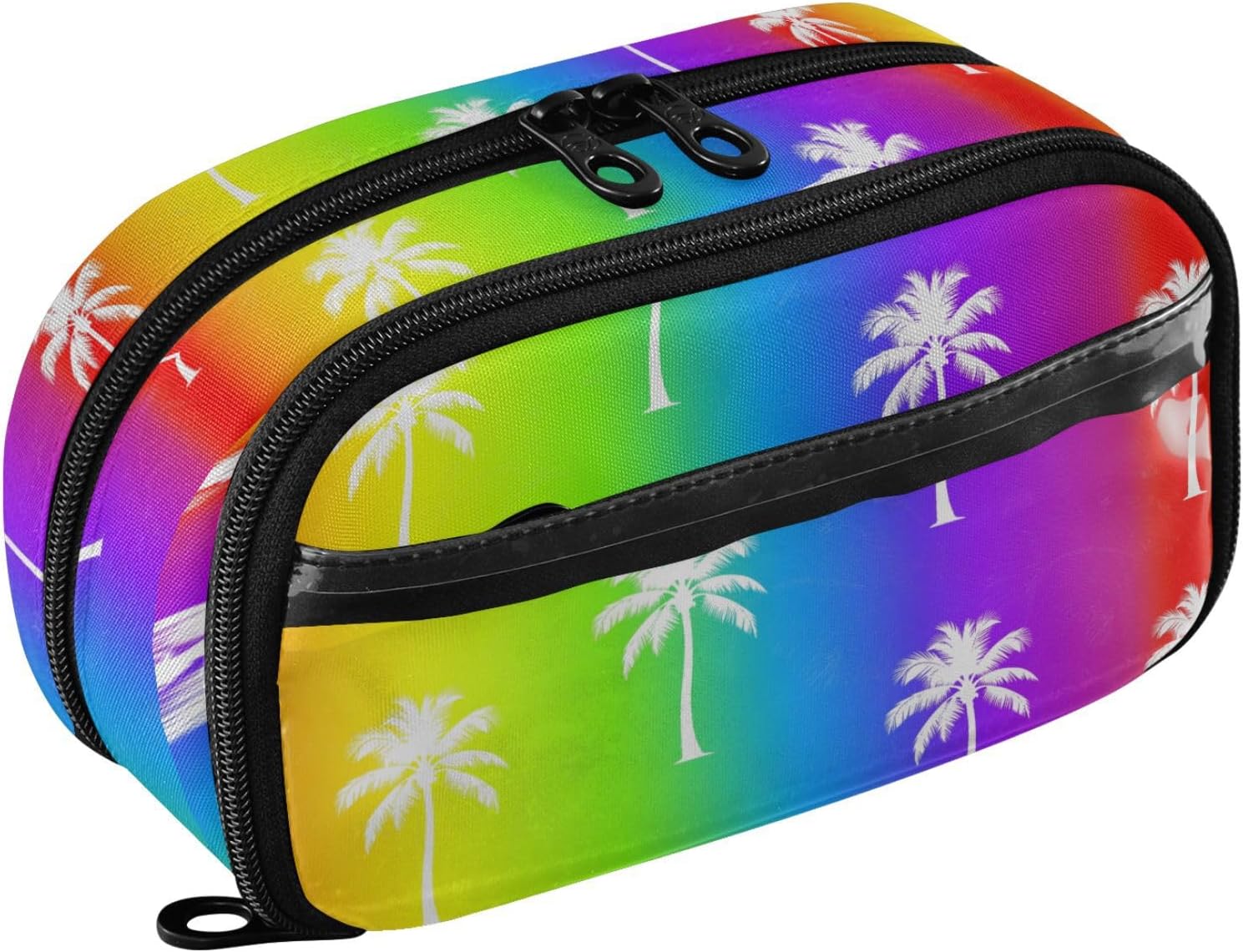 ALAZA Rainbow Coconut Tree Pattern Large Capacity Pencil Case, Aesthetic Stationery Organizer Bag with Clear PVC Window, High Capacity Pen Pouch with Dividers for School Office Travel