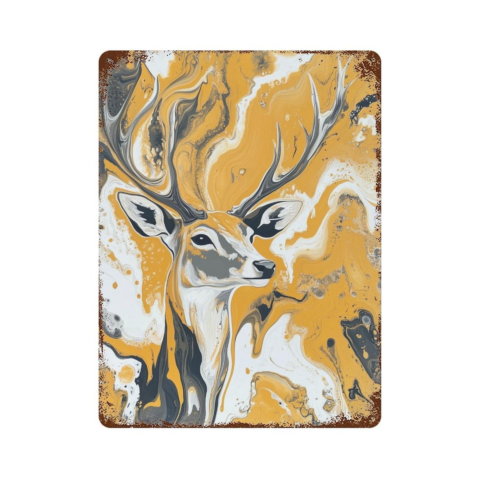 Abstract Deer Painting Art-5 Rust Effect Tin Sign 15.7"x11.8", Decorative Metal Wall Art for Living Room, Hallway And Home Decor
