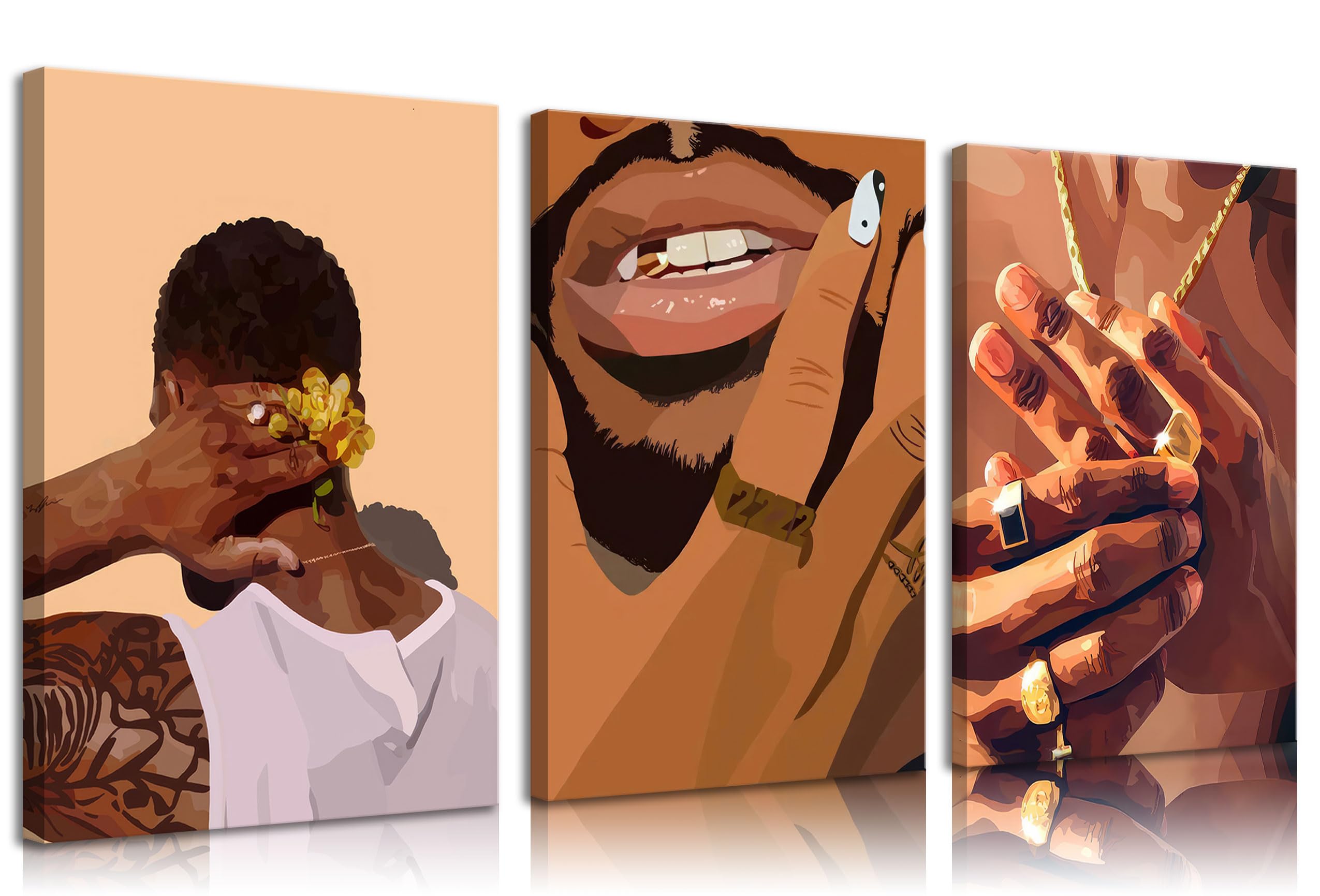 3pcs African American Canvas Wall Art Black Man Trend Wall Decor Pictures Fashion African Posters Prints for Bedroom Living Room Bathroom Office Home