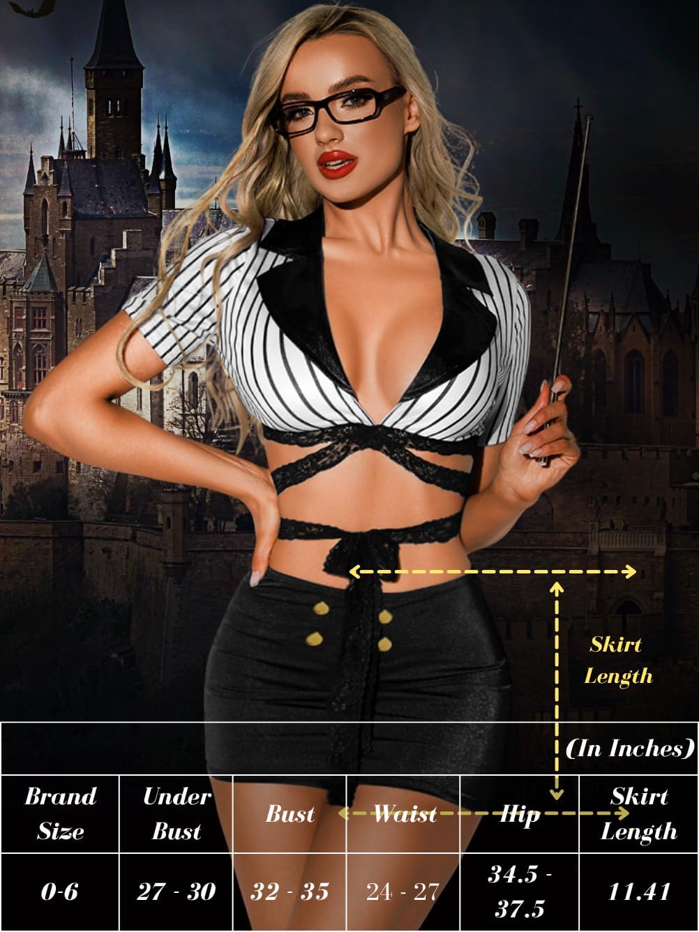 ShawGobow Sexy Teacher Costume,Secretary Lingerie Outfit For Women,5 Piece Halloween Costumes One Size Fits 0-6