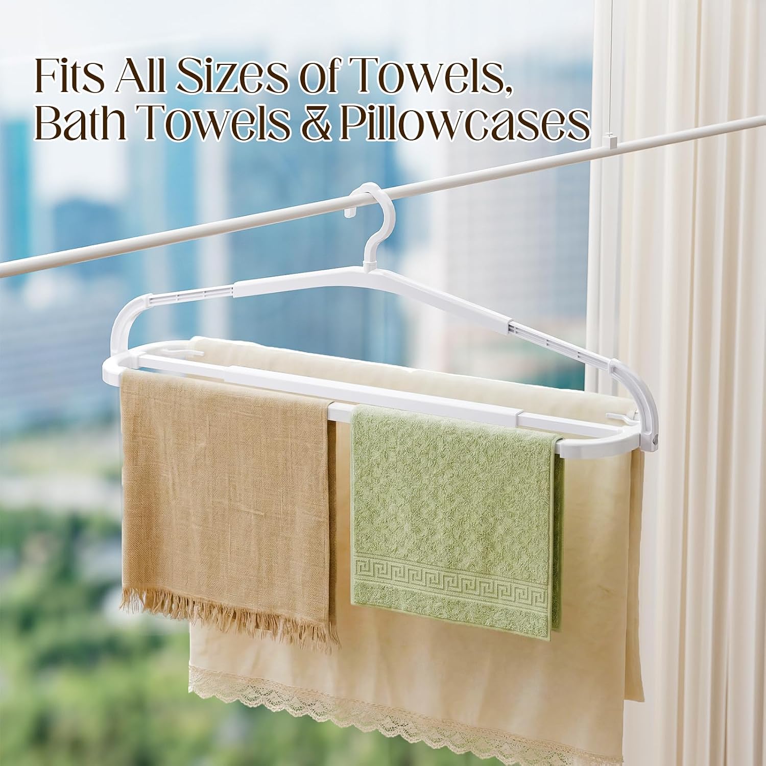 2 Pack Extra Wide Adjustable Hangers for Clothes, Blankets & Towels – 16.5"-25" Extendable Coat Hanger with 360° Rotating Hook, Anti-Slip, White