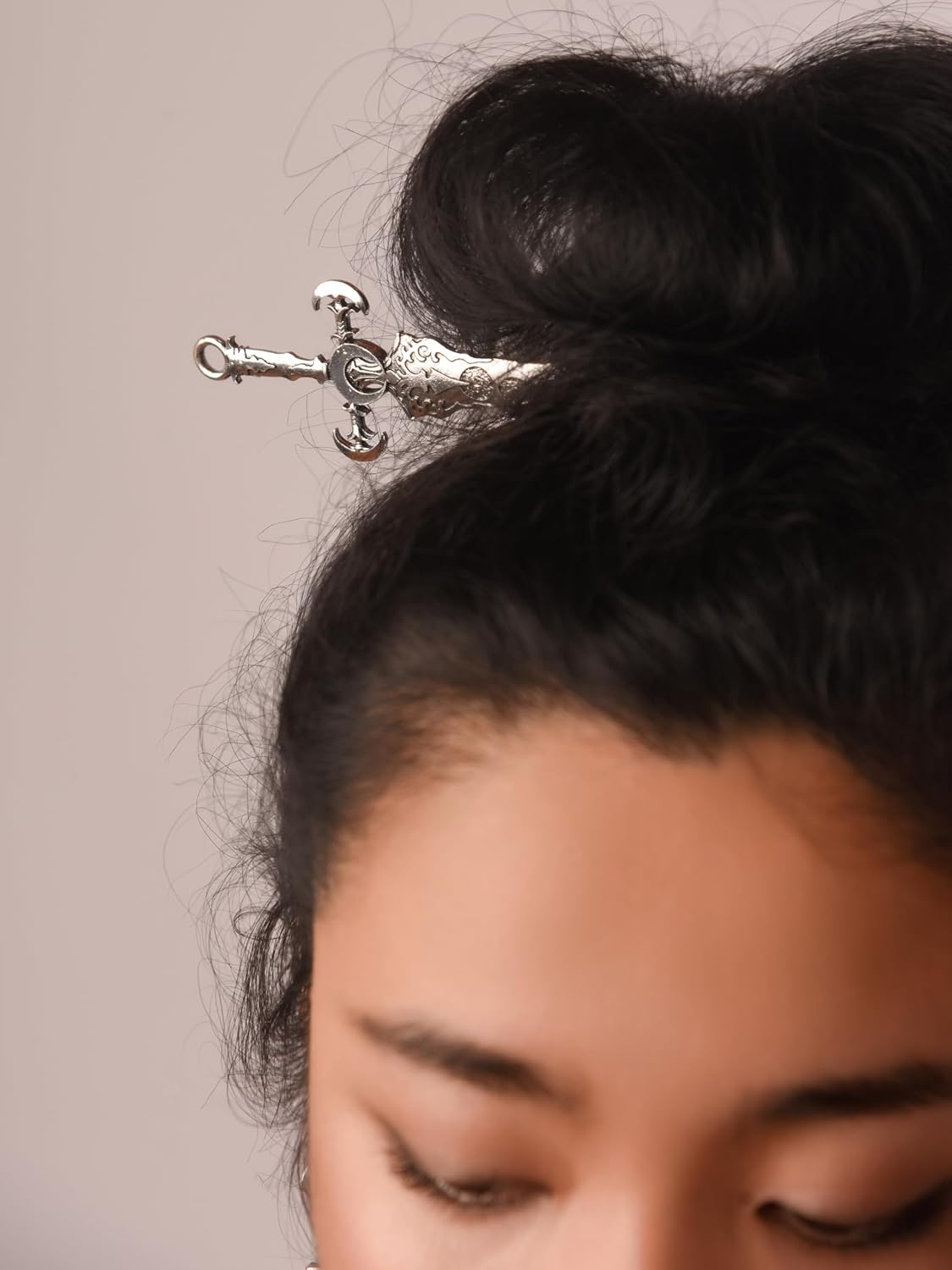 HAQUIL Sword Moon Phase Hairpin Vintage Styling Pins Silver Plated Witch Hair Slide Renaissance Festival Hair Acceossories for Women