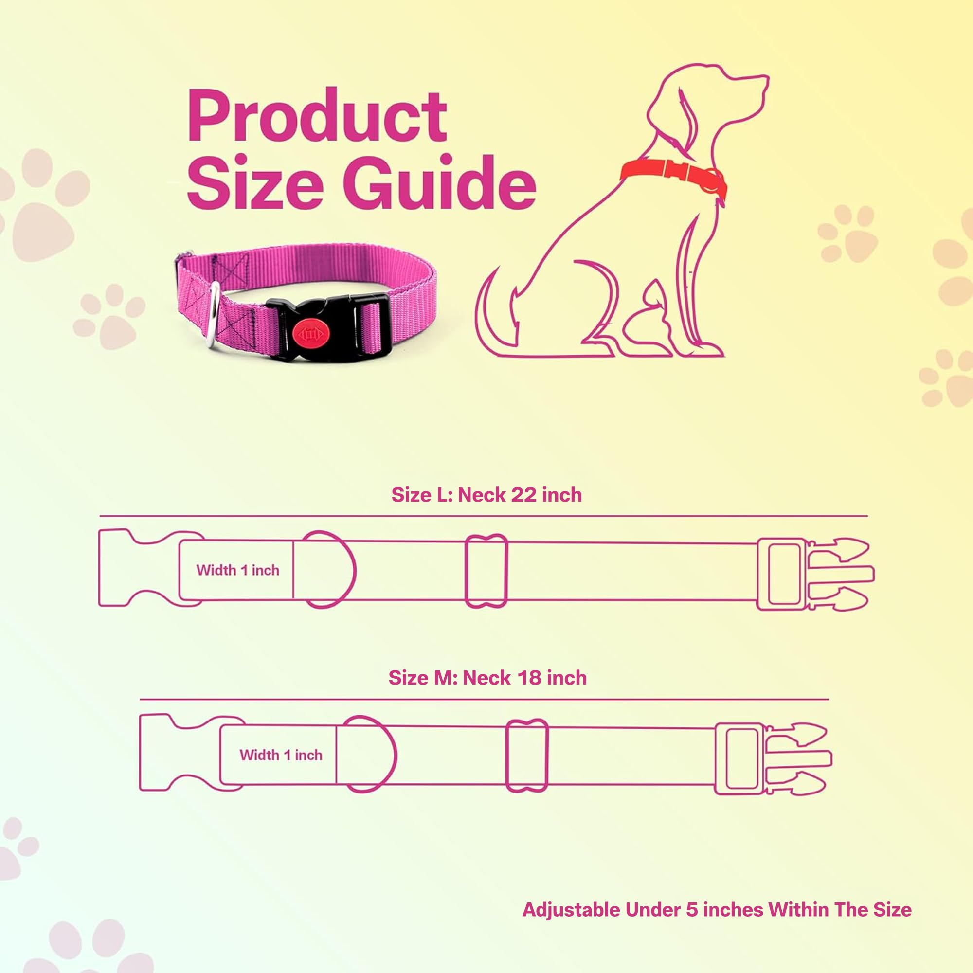 Adil’S Dog Collar for Small Medium & Large Dogs, Adjustable Nylon Dogs Collar with Quick Release Strong Plastic with Lock Buckle(Width:1 inch), Colour: Pink, Size: M 2