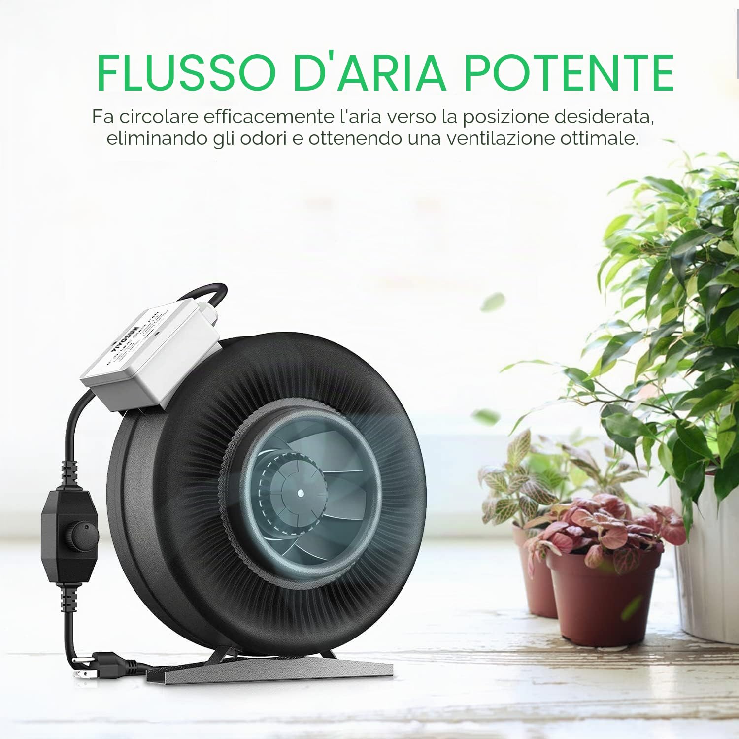 VIVOSUN Ventilatore A Canale 150mm Estrazione 748m³/h, Ventilatore Tubolare con Regolatore di Velocità Variabile per Ventilazione Grow Tent, Coltivazione Indoor, Giardino Interno, Nero Modello