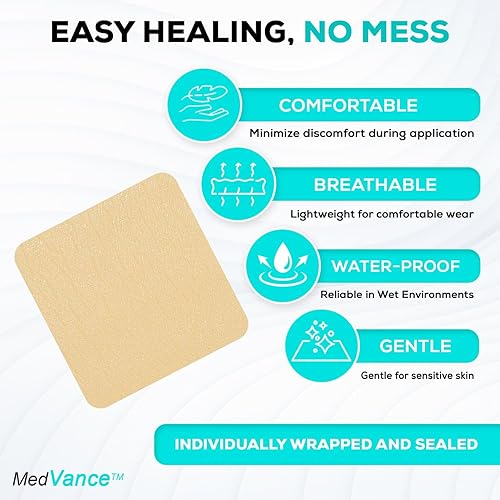 Miniatura 2 de Medvance Apósito de espuma de silicona ultra absorbente, apósito de espuma adhesiva de silicona impermeable, vendajes estériles de fácil aplicación,