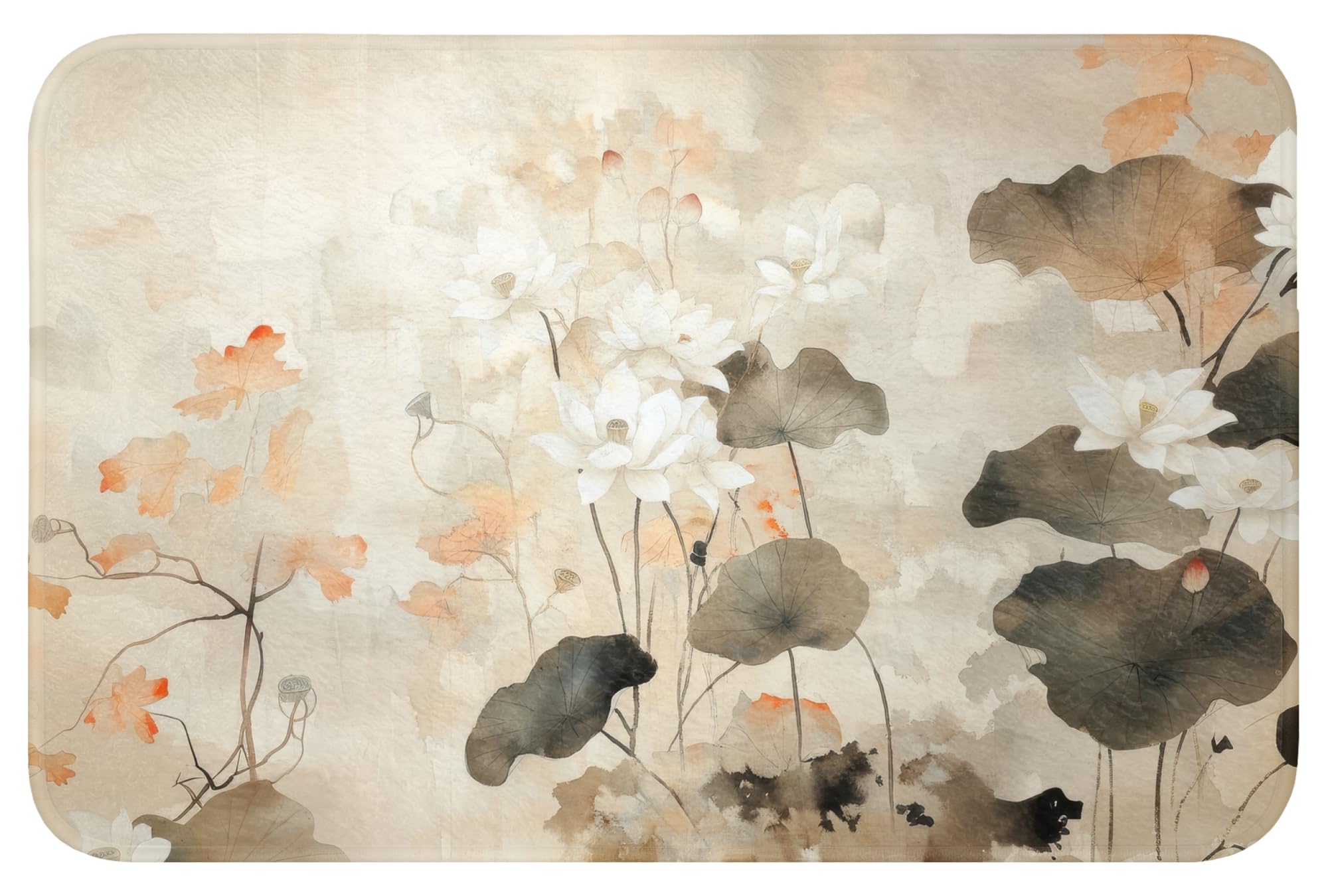 Tapis de bain rectangulaire 60x40 cm fleurs antidérapant