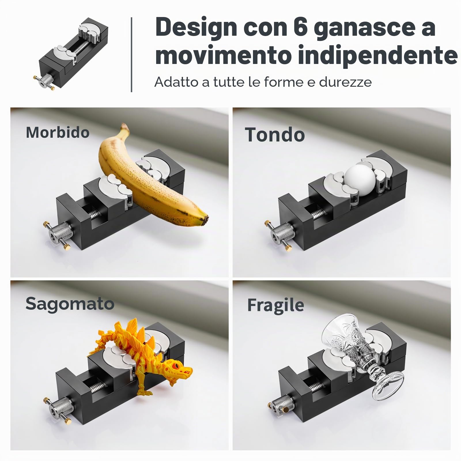 WhiteRhino Morsa fractal intelligente – mini-morsa da banco auto-regolante con 6 ganasce indipendenti per forme irregolari – morsa per trapano per fai-da-te, gioielli & riparazioni