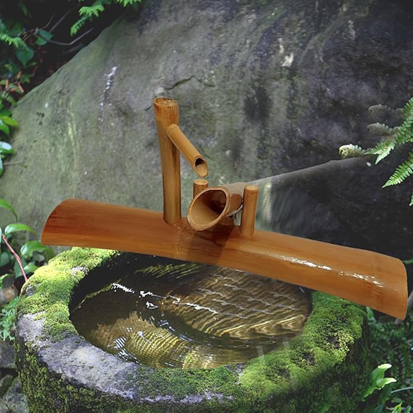 asdchZen Natural Bamboo Fountain, Solar Zen Water Feature, Outdoor Feng Shui Garden Fountain, Backyard Circulating Water Ornament, For Pond, Desk Patio Yard, 20In
