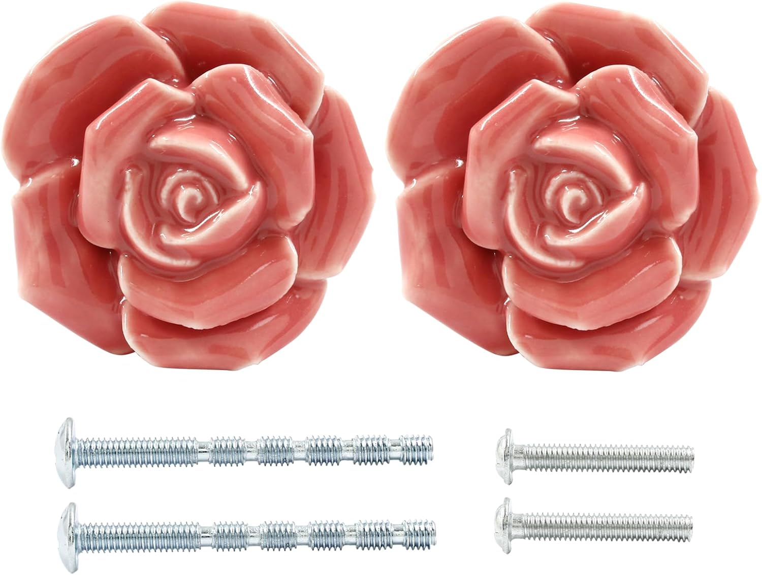 Bonsicoky 2 Pcs White Rose Drawer Pulls, Ceramic Flower Knobs Decor Handles for Drawer, Cabinet, Dresser, Cupboard, Door