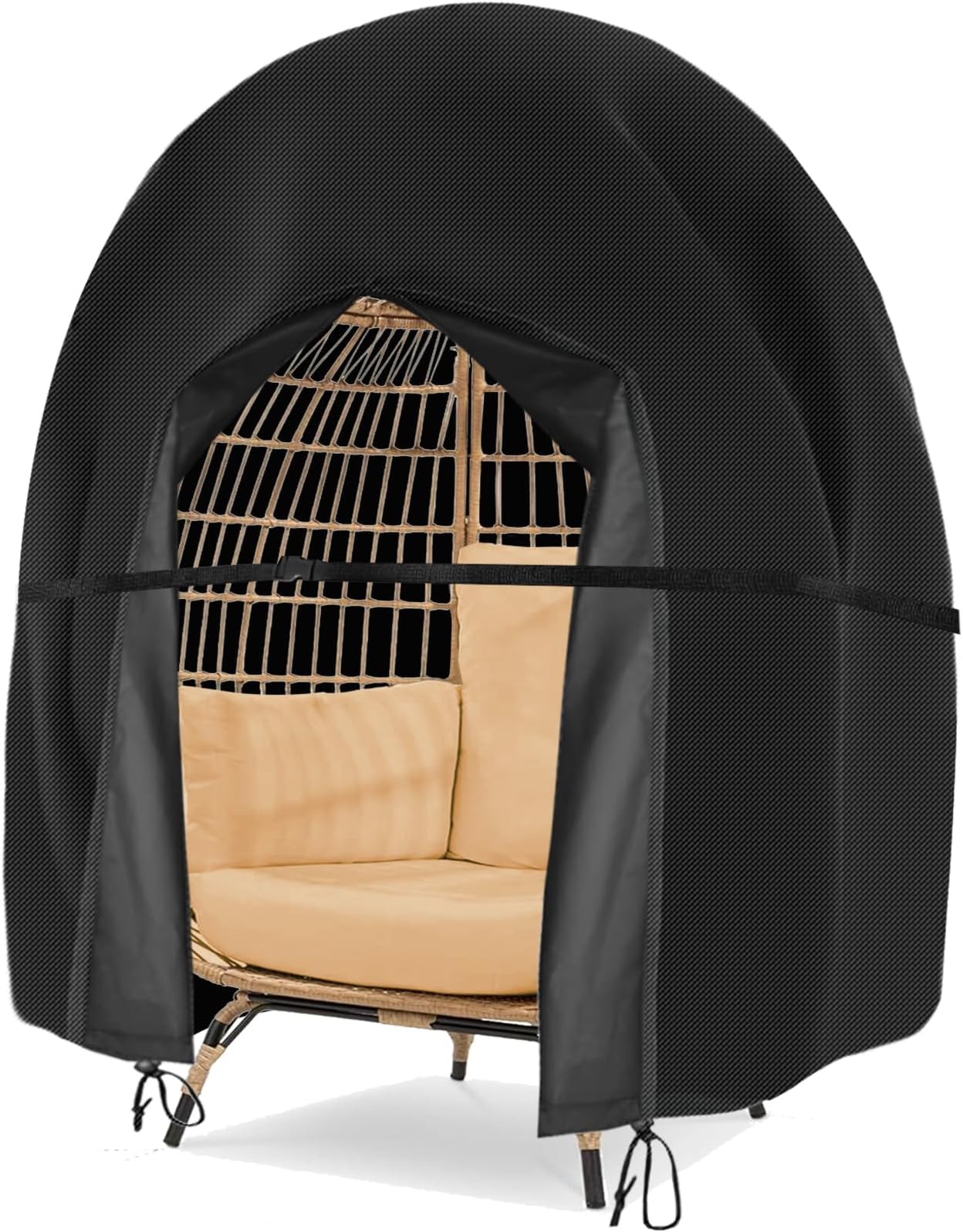 wide smile Double Egg Chair Cover Outdoor Waterproof Heavy Duty Garden Cocoon Wicker Patio 2 Seat Large Egg Swing Chair Pod Cover 420D Oxford Fabric With Zipper and Drawstring 230x200CM Black