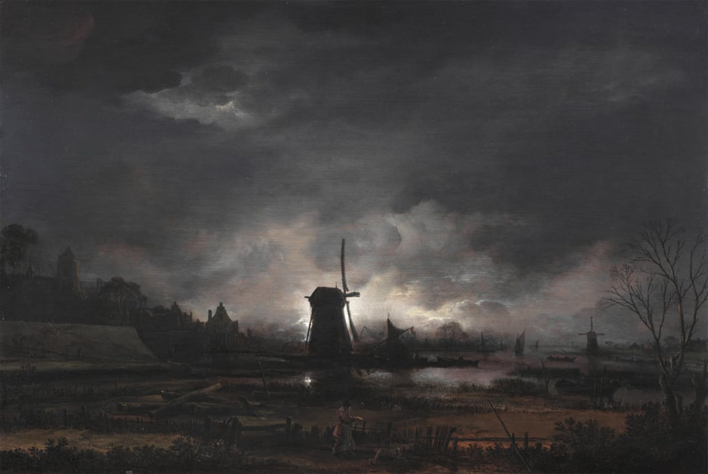 POSTERIIk Famous Animal Posters Vintage Picture Moonlit Landscape with a Windmill by Aert Van Der Neer Modern Wall Decor for Home Decor 60x90cm