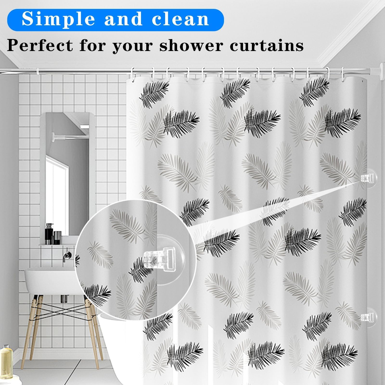 Lot De 8 Clips De Rideau De Douche Autocollants - Protection Anti