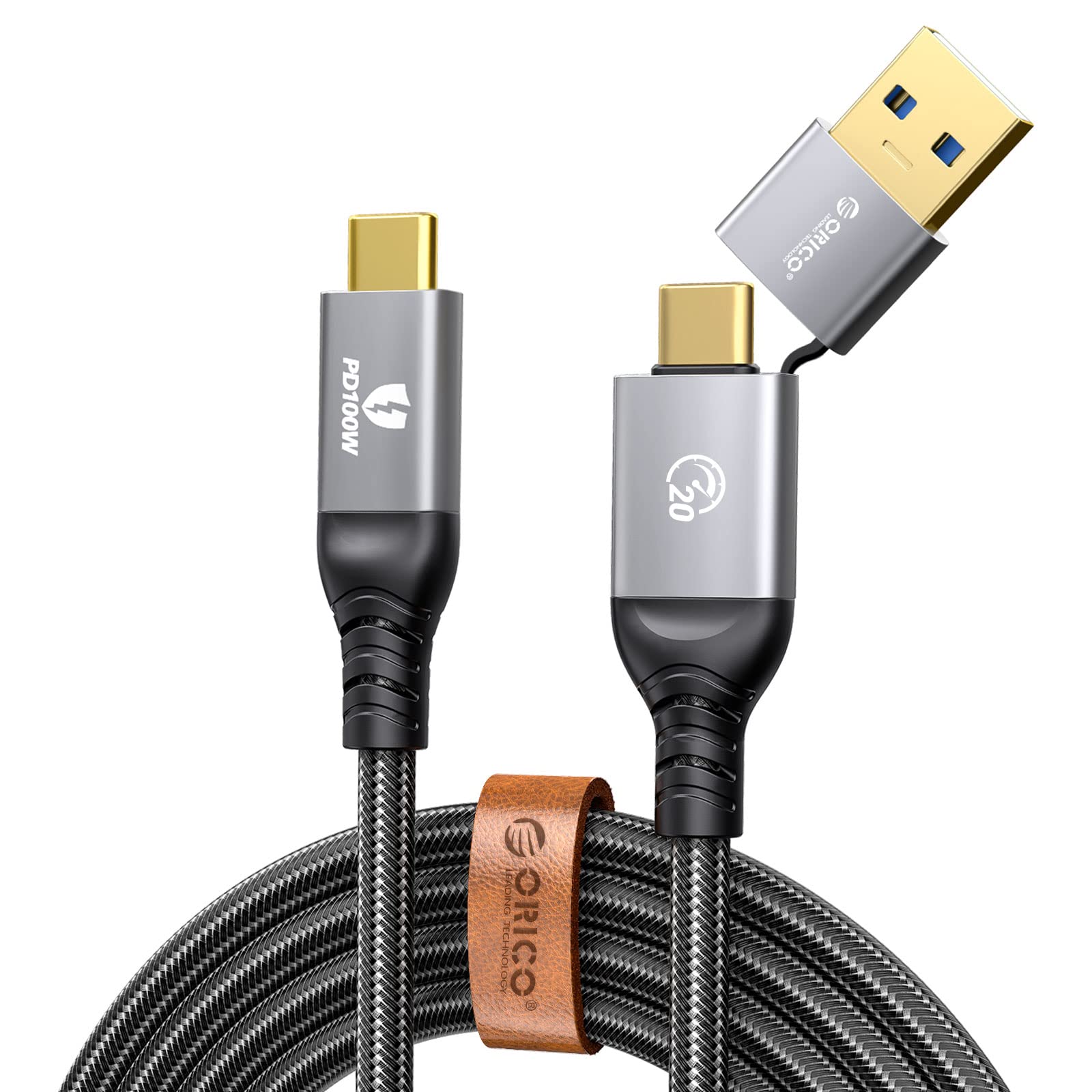 ORICO Cavo USB, Cavo di Ricarica Multi 2 in 1, Cavo di Ricarica Rapida 100 W PD, Cavo Dati Cellulare Tipo C 40 Gbps, Display 8K@60Hz, Compatibile con MacBook, iPad Pro, Hub, Dock,eGpu, 0.5M