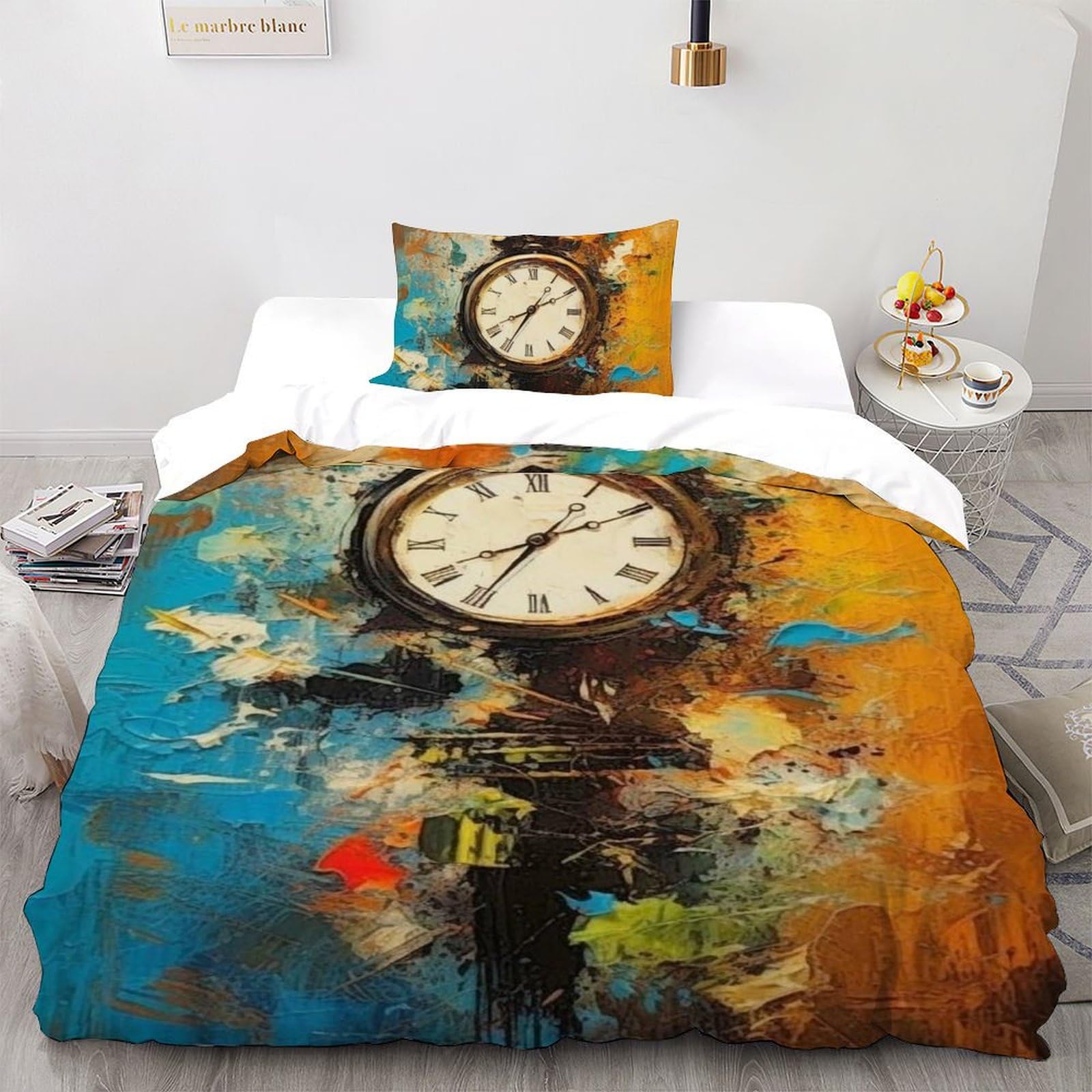 Parure de lit artistique en pur coton 135x200cm avec impression 3D vintage haute définition
