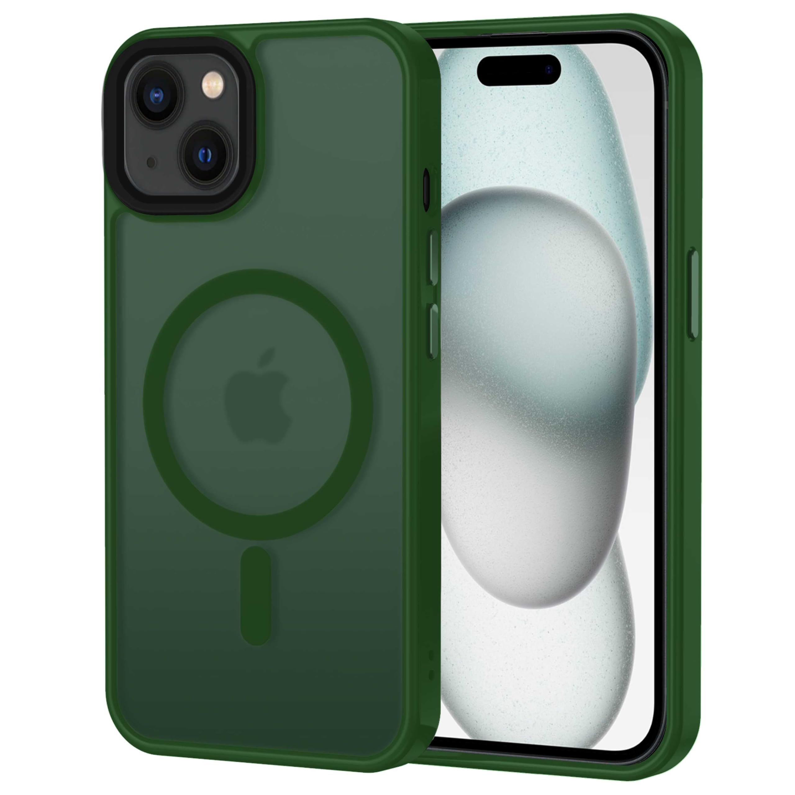 XTCASE Cover Magnetica per iPhone 13 [Compatibile con MagSafe], Custodia Traslucida Opaca Posteriore Resistente ai graffi TPU Bumper Antiurto Sottile Protettiva Case, Verde Scuro