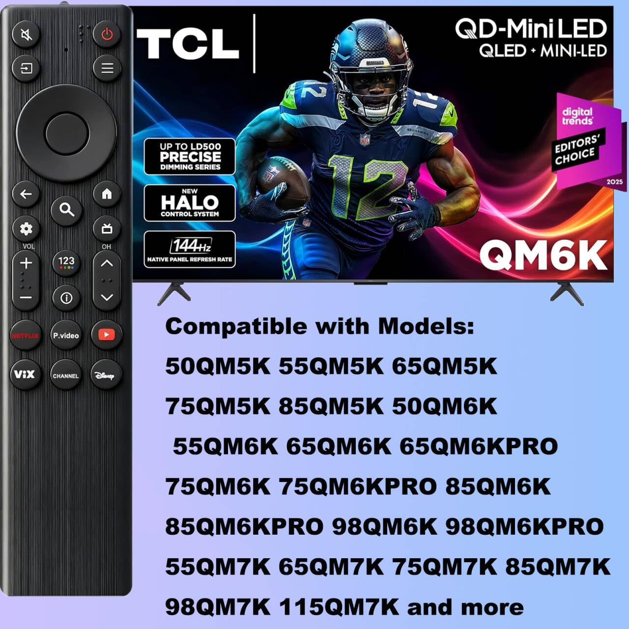for TCL Google TV Remote Control Replacement,Compatible with TCL QD-Mini LED 4K UHD 50/55/65/75/85 QM5K,QM6K,QM7K Google Smart TV Series and More (No Voice Control)
