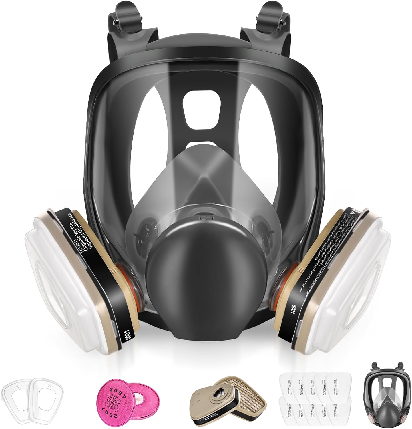 Full Face Respirator Mask – Gas Masks Survival Nuclear and Chemical,Organic Vapor Dust Respirator Cartridges,Ideal for Paint,Polishing,Staining,Sanding,Cutting Use.
