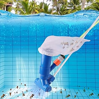 Frunimall Pool Vacuum Cleaner, Hot Tub Cleaner Pool Mini Jet Vacuum Cleaner with Brush Vacuum Head Cleaning Suction with 5 Pole Sections Hoover Suction Tool for Pond Pool Spa Fountain Hot Tub