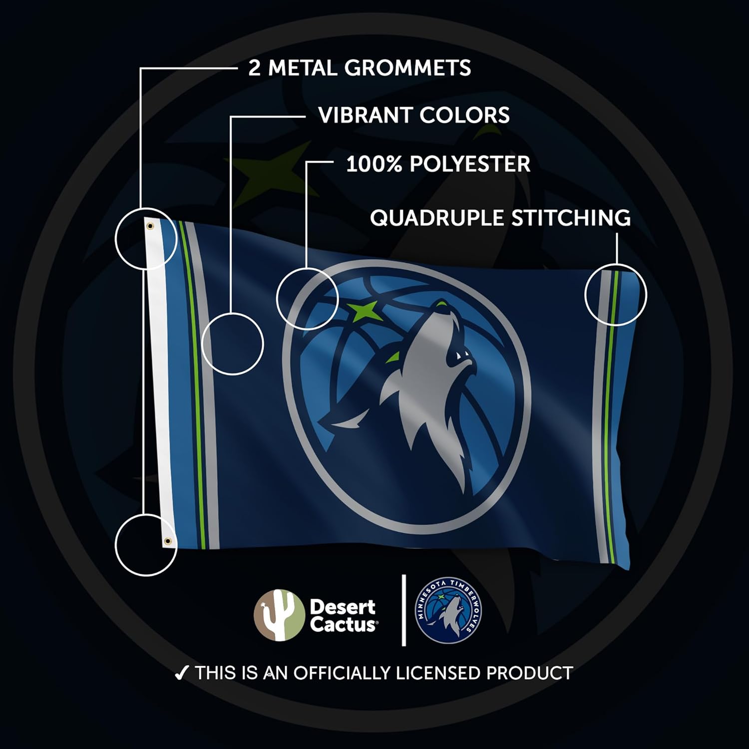 Desert Cactus Minnesota Timberwolves Team NBA National Basketball Association 100% Polyester Indoor Outdoor 3x5 feet Flags (Flag J) - Image 4