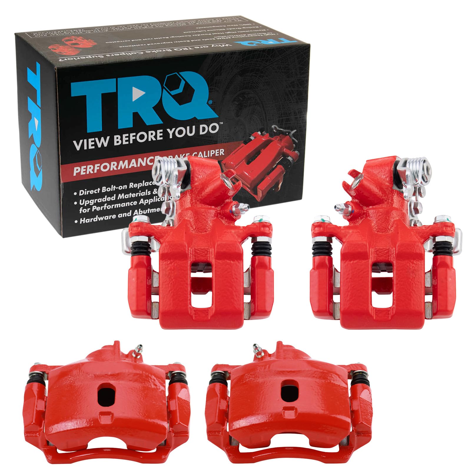 TRQ Performance Front and Rear Brake Caliper Set Coated Brackets Hardware Compatible with 2002-2003 Honda Civic
