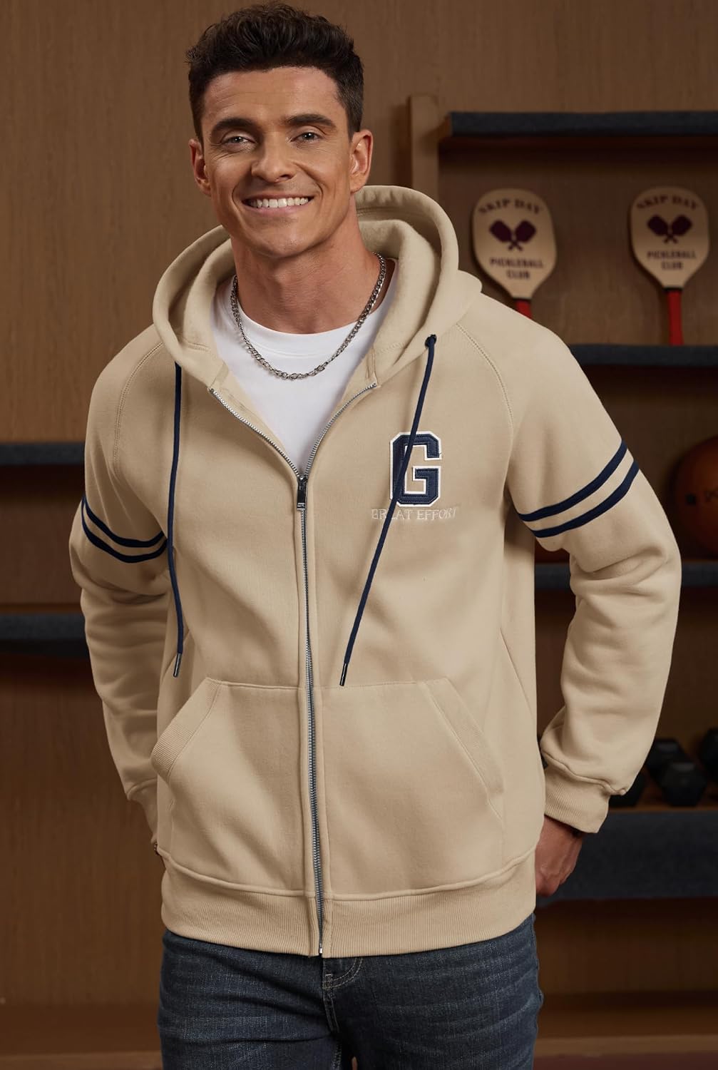 men's sports jacket thermal fleece-lined midweight casual zip up hoodies (s-xxl) medium khaki