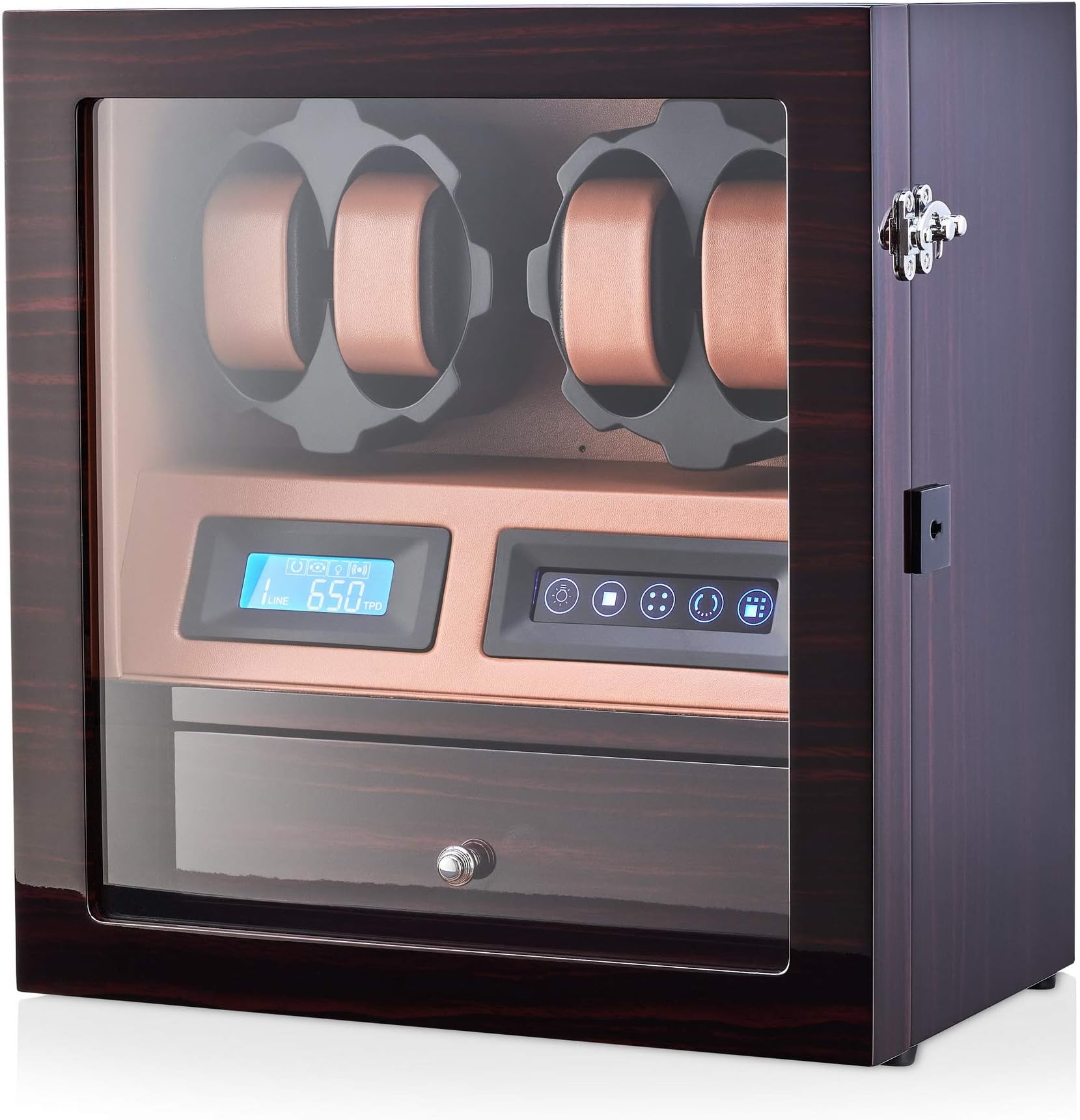 4 Watch Winder with 5 Watch Storage Space, LCD Display, Touch Control and Interior Light