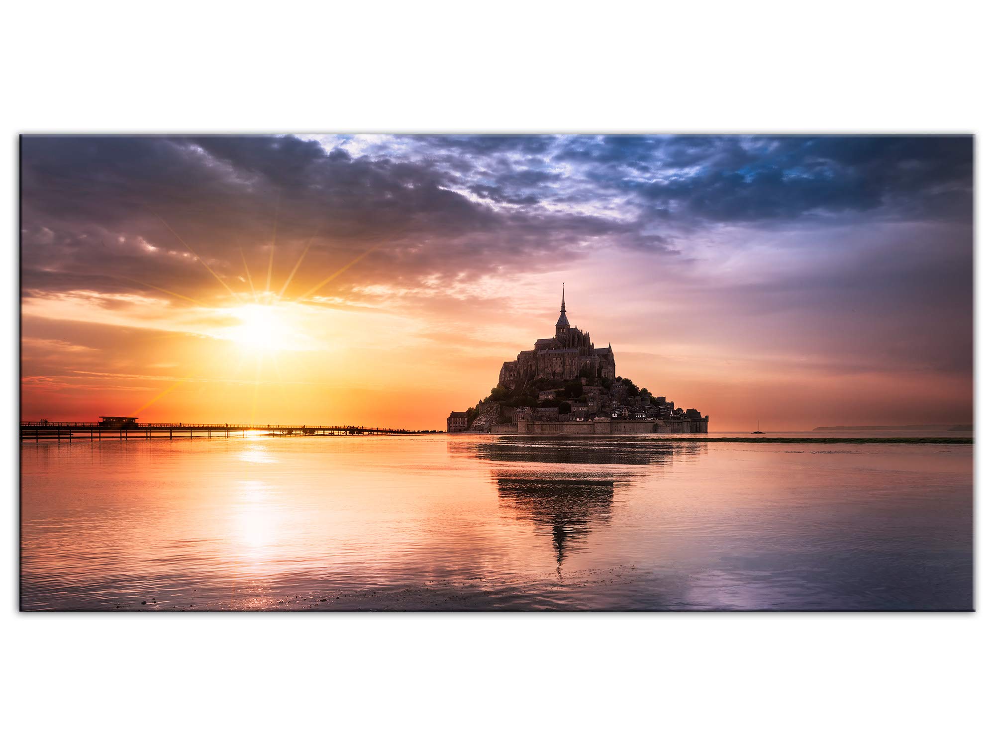 DECLINA Tableau Mont Saint Michel - Impression Photo Paysage sur toile décoration murale - Déco maison, cuisine, salon, chambre adulte - 100x50 cm